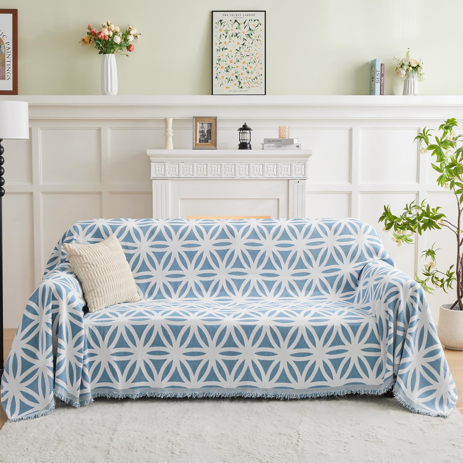 LOMAO Couch Cover Sofa Covers for 3 Cushion Sectional Couch Covers L Shape Couch Cover with Tassel Sofa Protector Washable Reversible Chenille Sofa