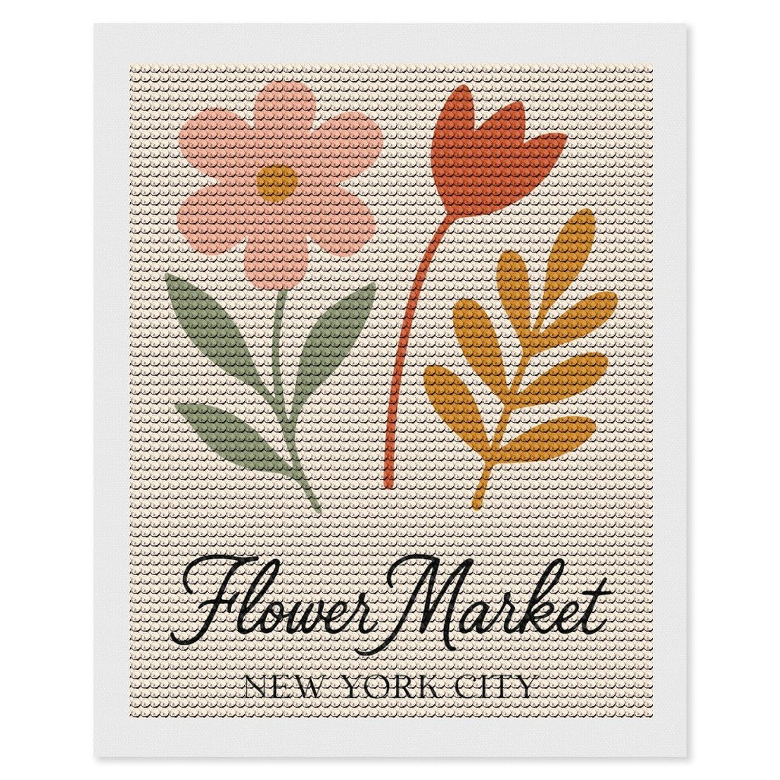 Junmoney Flower Market New York City Art Diamond Painting Canvas Kit 16"x20", Leisure Activity, Aesthetic Room Decor, with Tool Kit, DIY, Gift