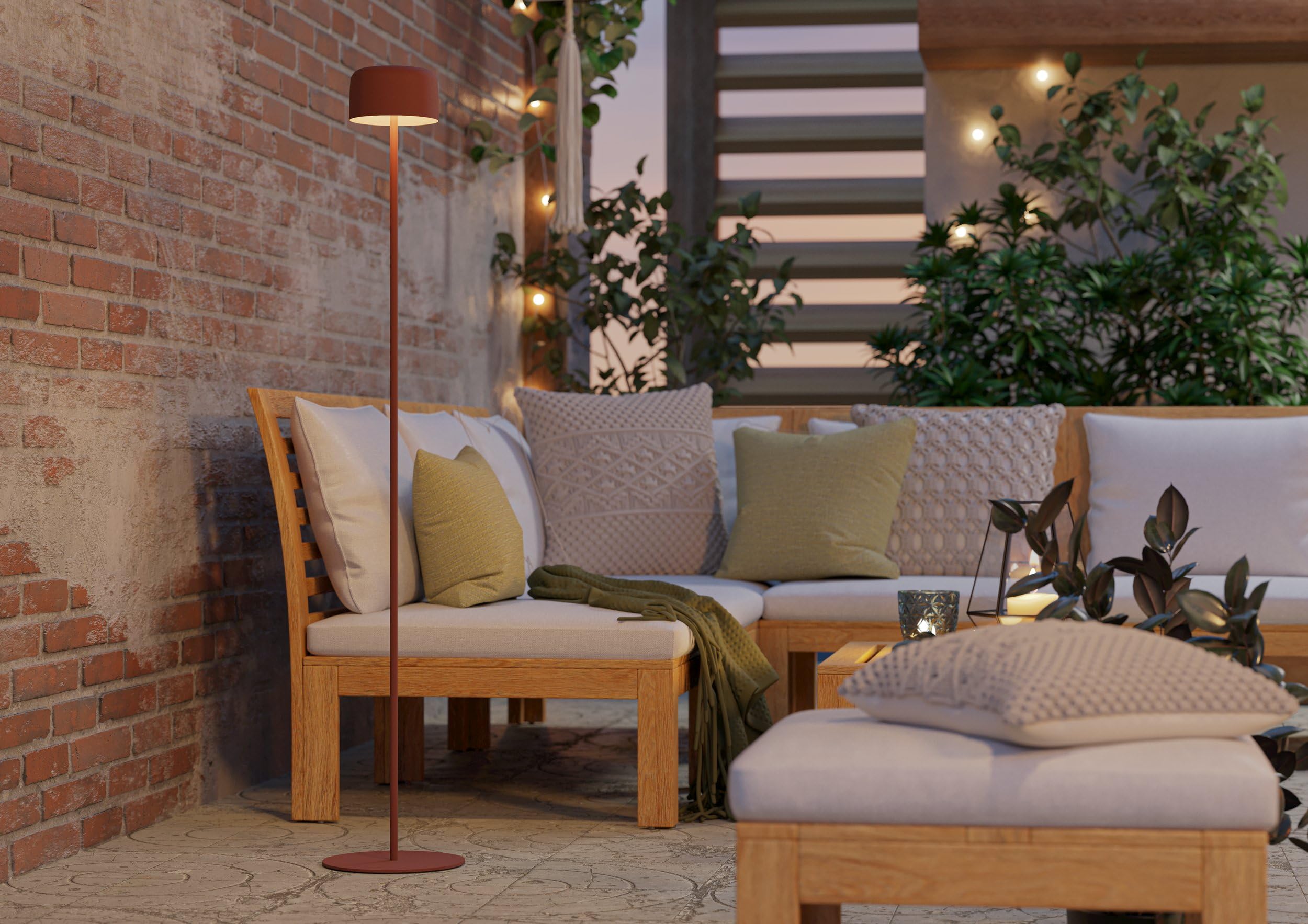 EGLO Solar Stehlampe Roccanova, Akku Standleuchte für Innen und Außen, Wohnzimmer Lampe touch dimmbar in 3 Stufen, Solarlampe aus Stahl in Rot, warmweiß, IP44