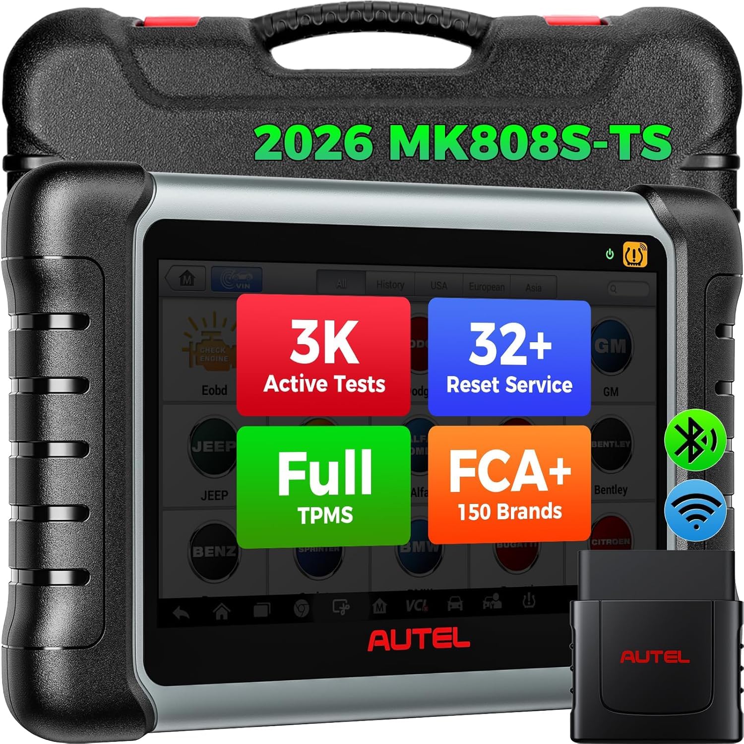 Autel MaxiCOM MK808S-TS OBD2 Scanner: 2026 Updated of MK808BT PRO, MK808TS MX808TS TS601 with Bidirectional Test, 28 Service 150 Makes, TPMS Programming Relearn Retrofit, All-System Scan, OS11 4+64GG1