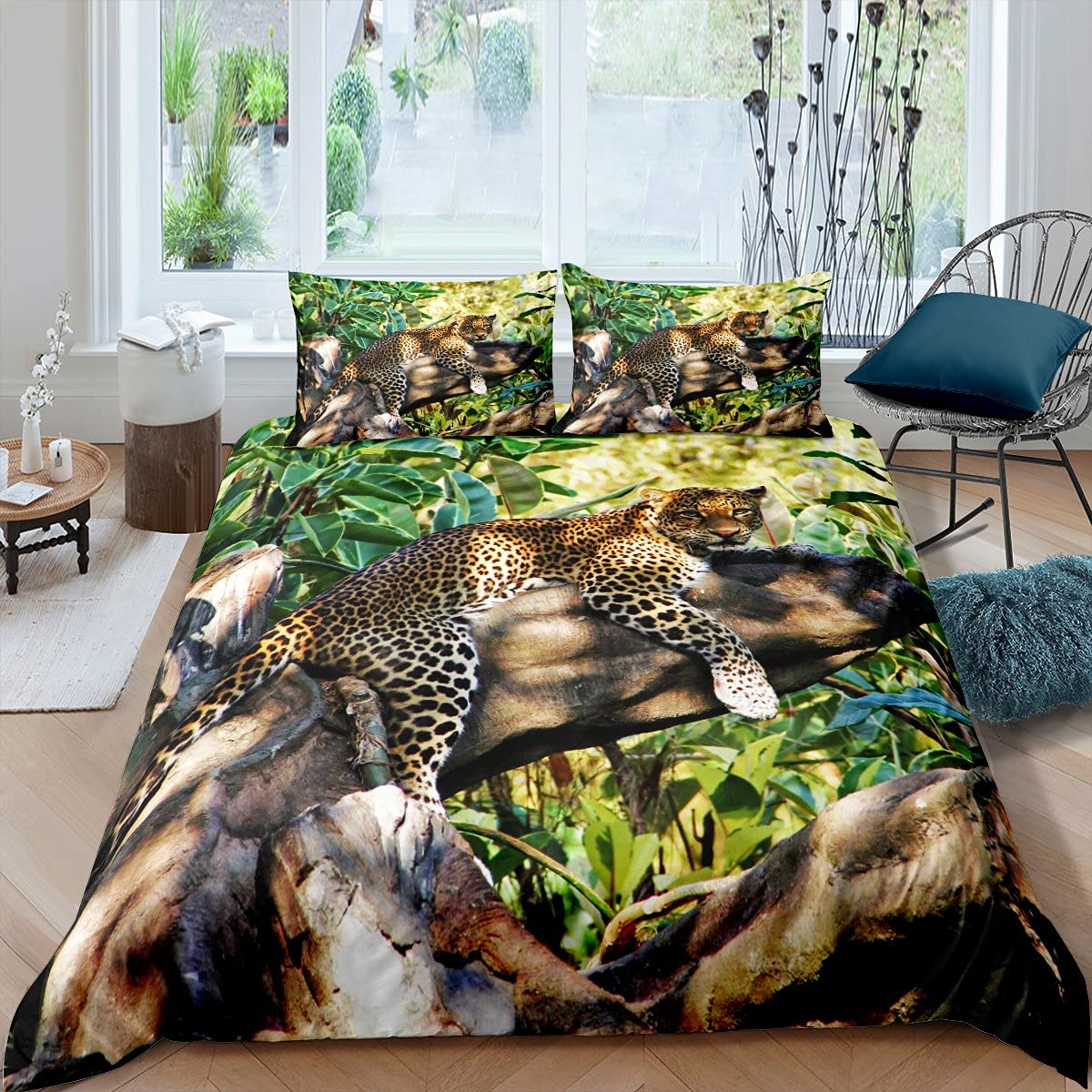 Homemissing Leopard Duvet Cover Safari Cheetah Bedding Set Wildlife Style Comforter Cover for Boys Girls Child Teens Wild Animal Bedding & Linen Double Size