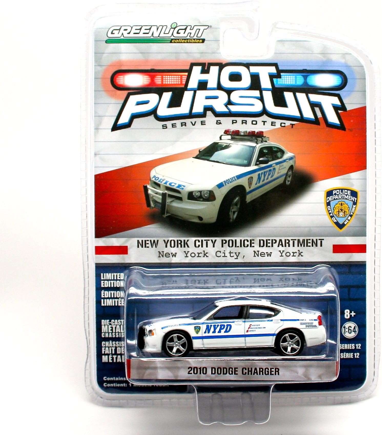 2010 Dodge Charger / New York City Police Department ( Hot Pursuit Series 12) 2014 Greenlight Collectibles Limited Edition 1:64 Scale Vehicle Die-Cast