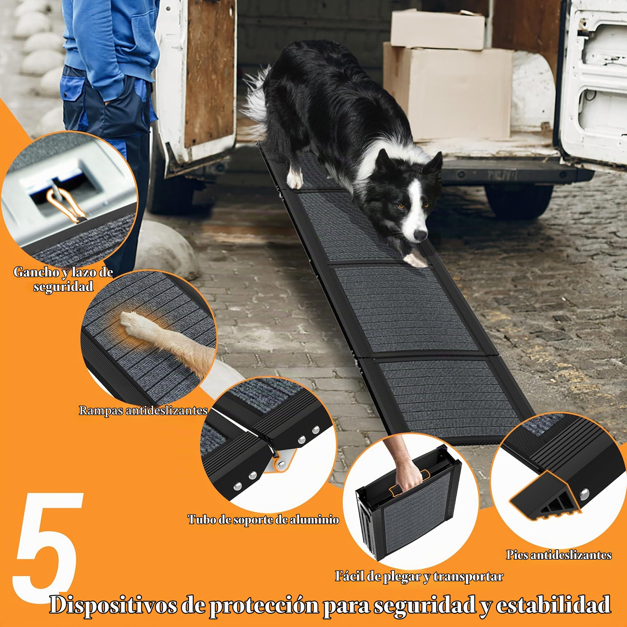 XMTECH Rampa plegable para perros de 157 cm, para coches, camiones y SUV, hasta 110 kg, ligera, estable, antideslizante, color negro