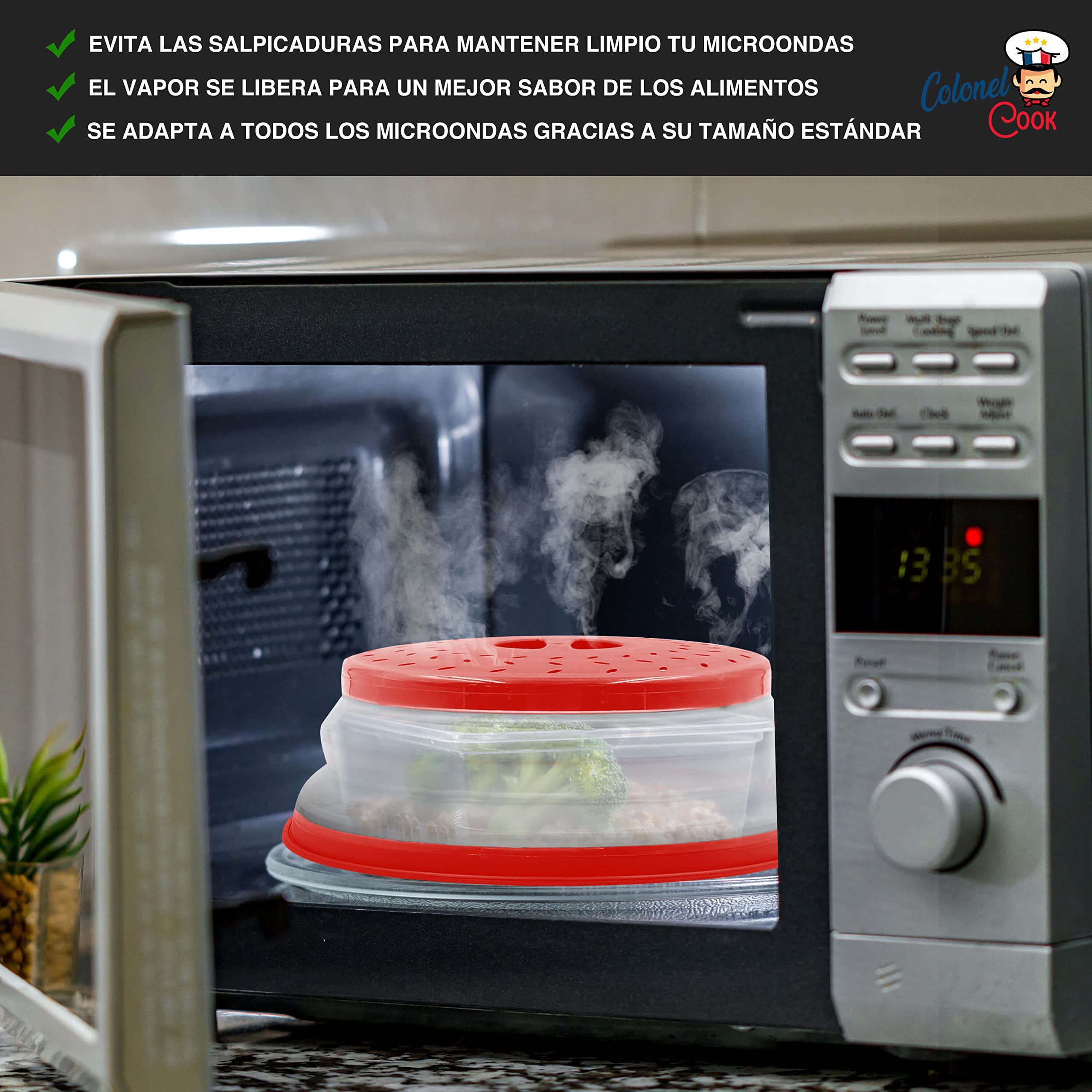 Tapa de Microondas Plegable |26CM|✮GARANTÍA POR VIDA✮- Tapa de Silicona Retráctil y Escurridor de Vapor para Platos y Cuencos - Colador de Alimentos para Lavar Verduras y Frutas - Rojo