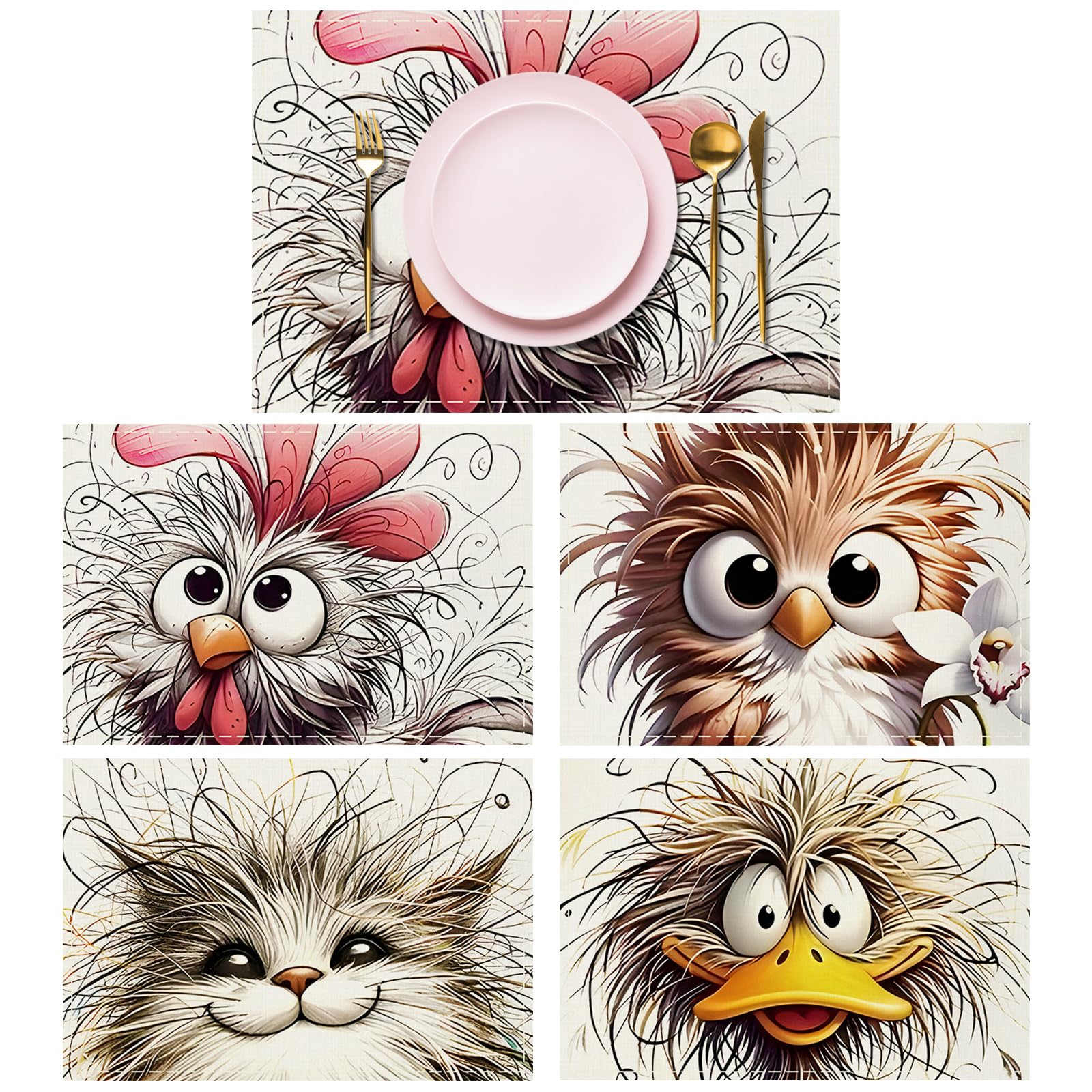 Lvjkes 4 stuks dierenplacemats, 30 x 45 cm, afwasbaar, met de