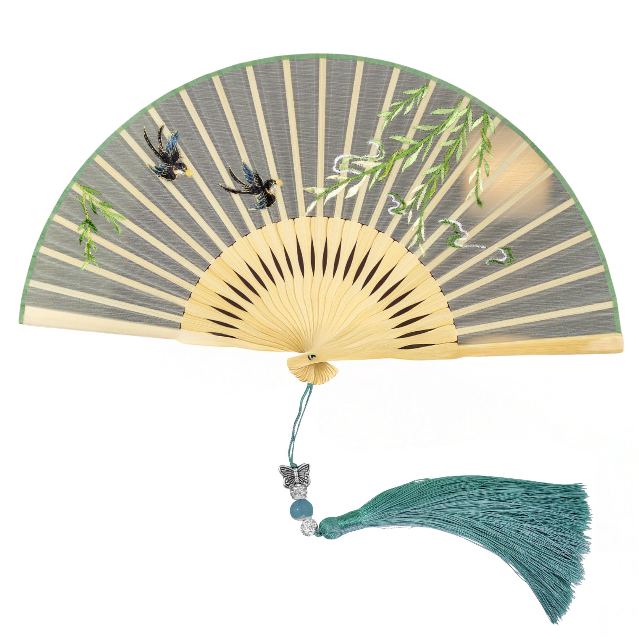 GFM® Bamboo Silk Handheld Folding Japanese Chinese Hand Fan Foldable for Summer, Wedding (MR-E) (FLSLK-F24-04) — image 1