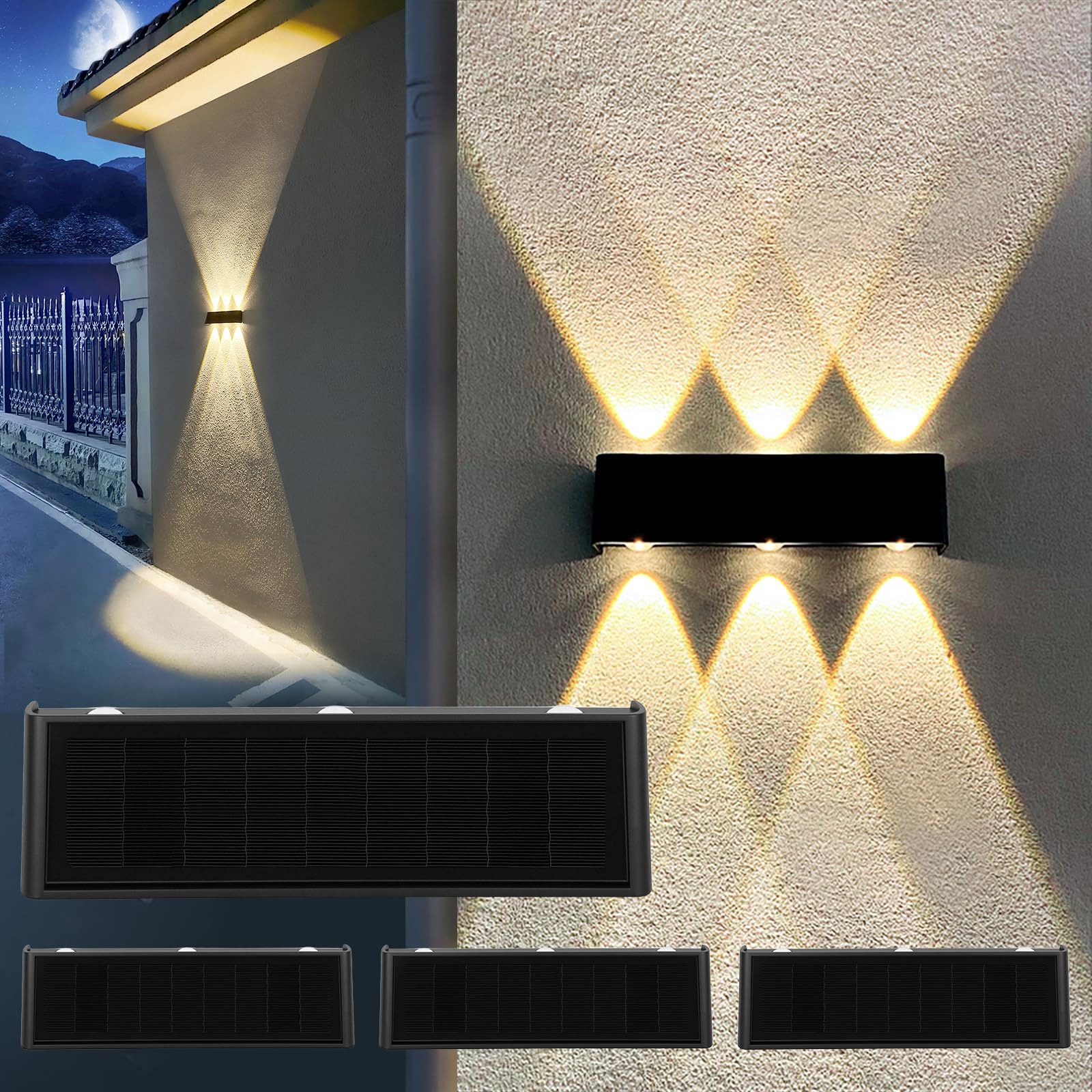 Photo 1 of Mrzxy Solar Fence Lights 3000K Warm Aluminum Solar Lights Outdoor Waterproof Dusk to Dawn Up Down for Outside, Yard, Porch, House, Wall
