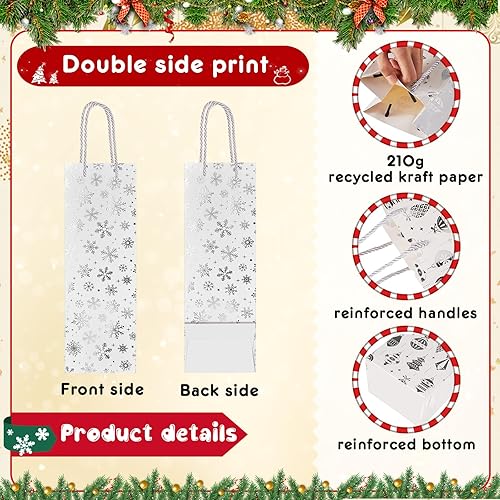 Miniatura 9 de Paquete de 32 bolsas de regalo de papel kraft de Navidad con asa de papel de seda metálico dorado champán con 4 diseños para vacaciones de invierno,