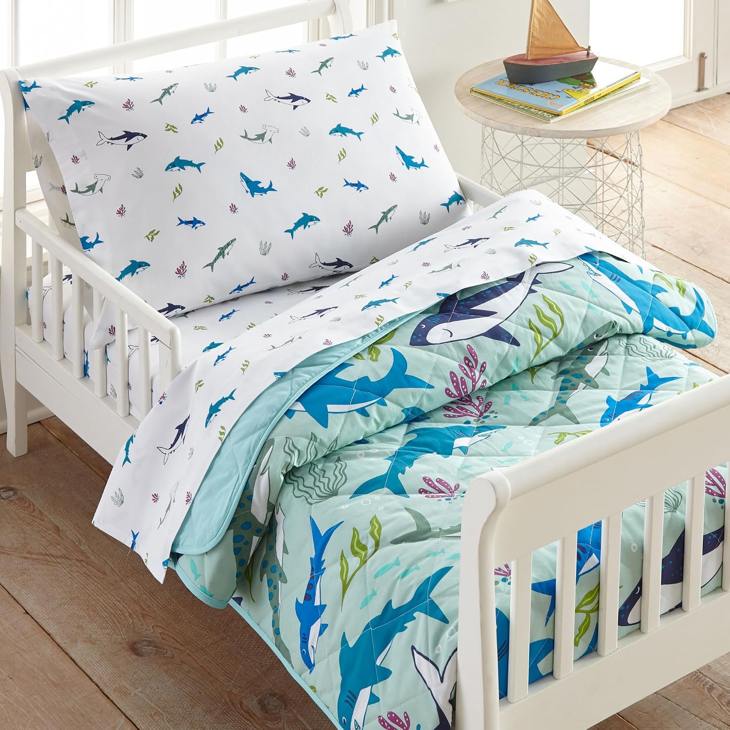 Wildkin 100% Cotton Toddler Sheet Set – Soft & Cozy Bed Sheets - Shark Attack
