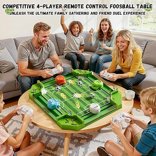 Miniatura 4 de Juego de mesa de futbolín con control remoto, mini juegos de mesa de fútbol con 3 bolas y 4 mandos remotos, juguete de mesa de fútbol para niños y