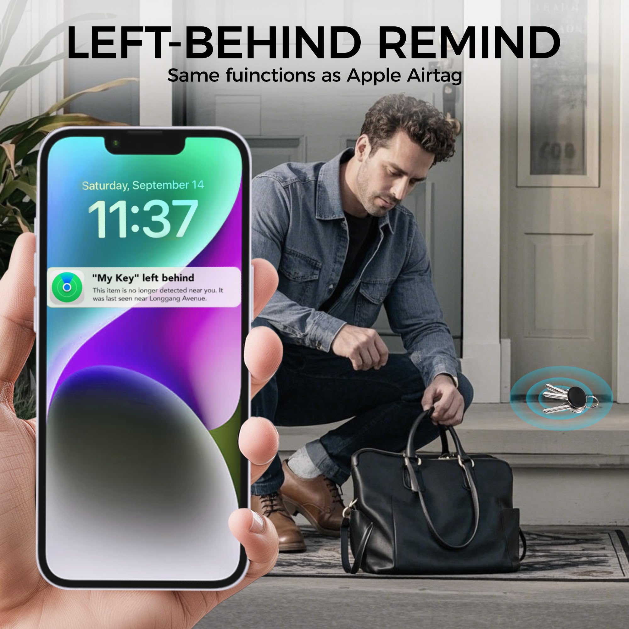 Lot de 2 étiquettes intelligentes IP66 jusqu'à 90 dB, fonctionne avec le tracker Bluetooth Apple Find My (iOS uniquement) pour clés, sacs, animaux domestiques