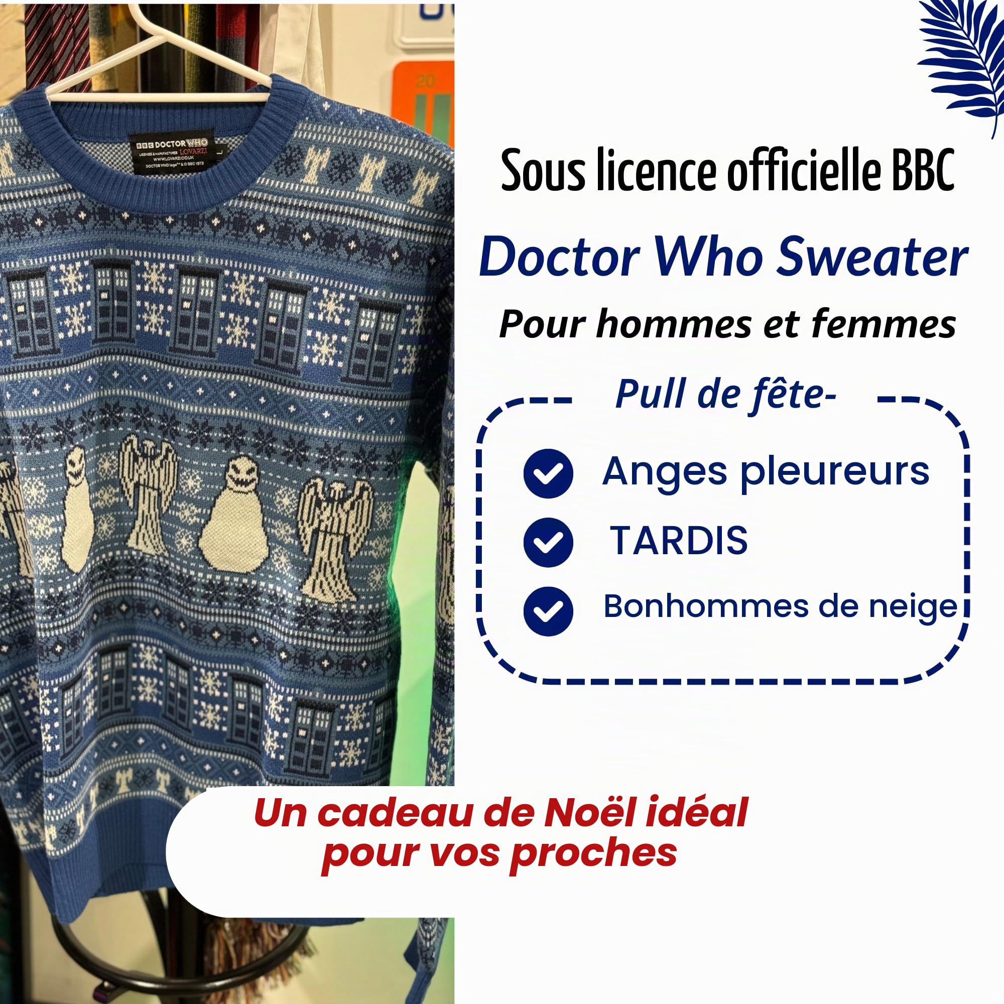DOCTOR WHO Pull de Noël par LOVARZI - Pull Officiel BBC Festif | Pull Officiellement Sous Licence BBC, Acrylique Chaud et Confortable, Idéal comme Cadeau pour Fans