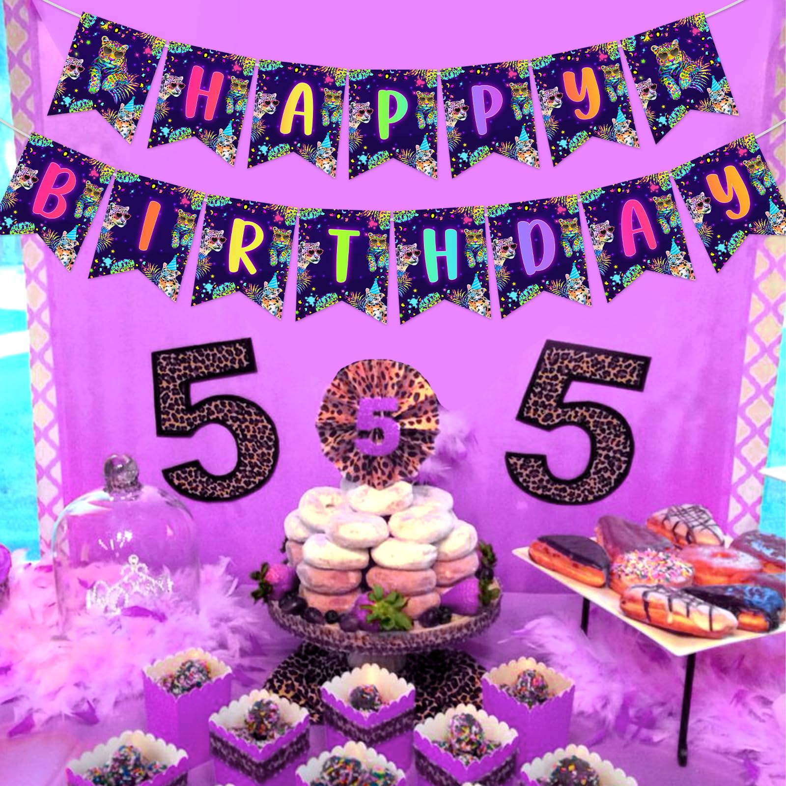 Regenbogen Gepard Geburtstagsdeko Set – Mit Hintergrund, Banner, Cake Topper & Ballons Für Dschungel Safari Party