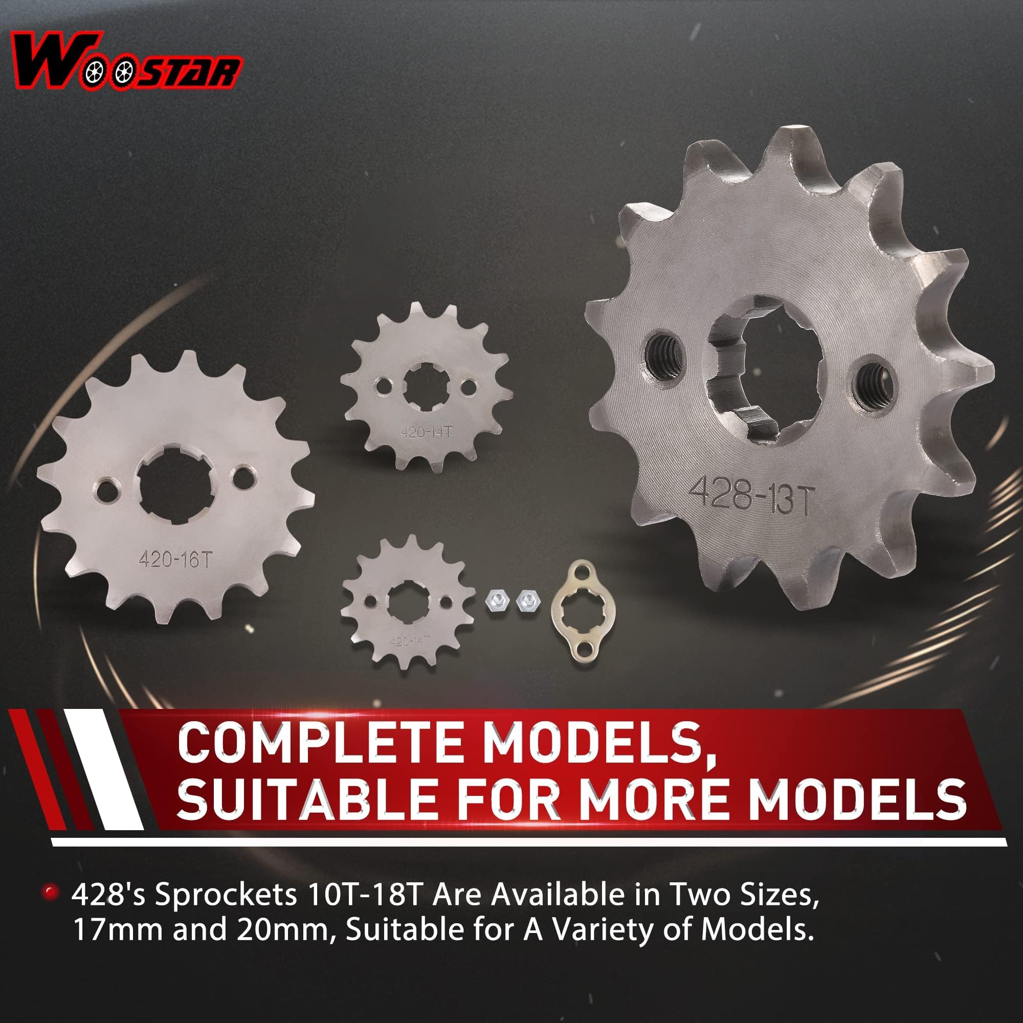 Trkimal Motorcycle Front Sprocket For 50cc 70cc 90cc 110cc 125cc 140cc 160cc Dirt Pit Bike Mini Bike TaoTao Roketa Coolster Sunl Lifan Loncin ATV Quad 4 Wheeler Moped (17MM, 428-15T