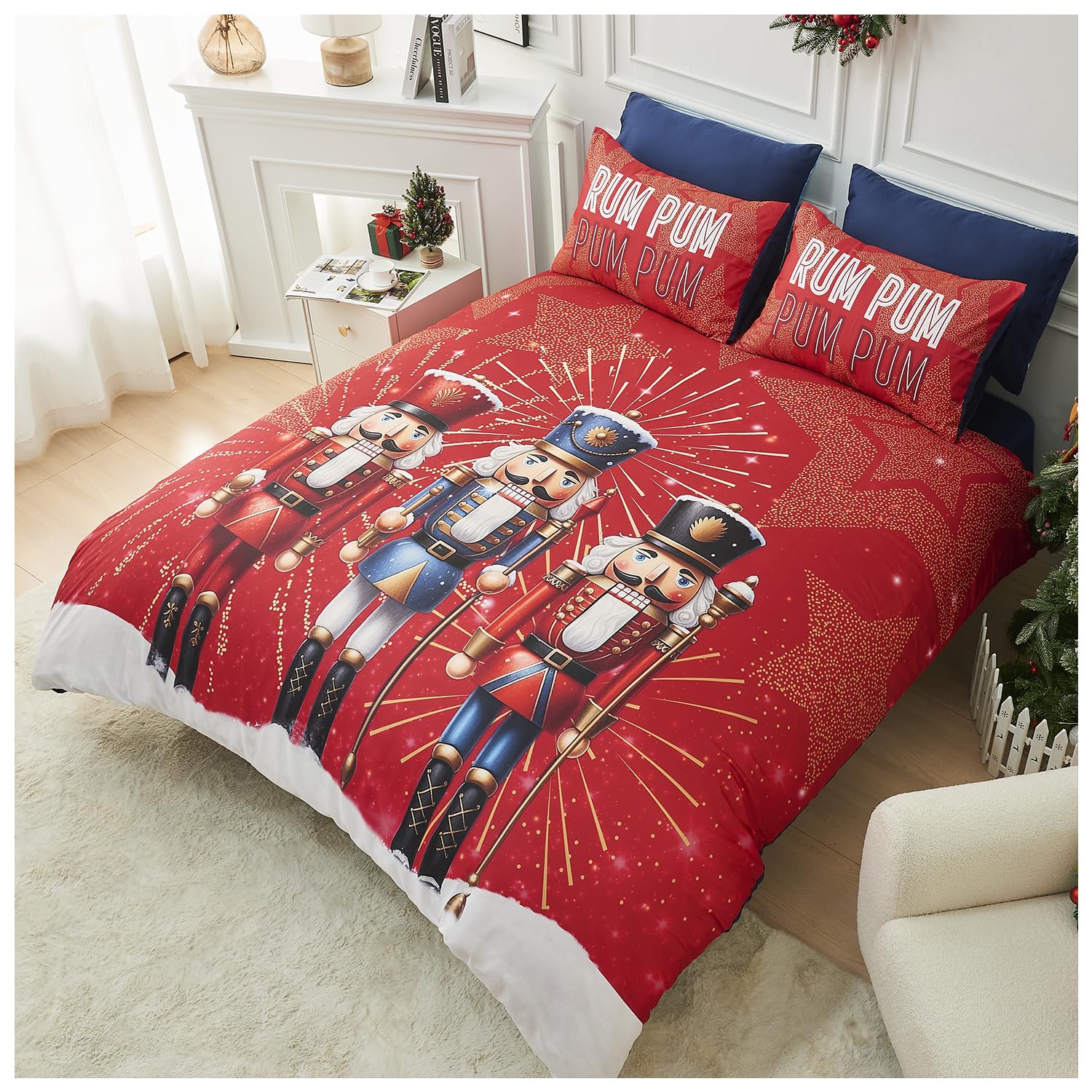 GC GAVENO CAVAILIA Christmas Duvet Cover King Size - Polyester Santa Cloak Bedding(230x220 cm) - Breathable Soft Quilt Cover King bed with Pillowcases - Winter KingSize Bedding Bed Cover -Xmas Gift
