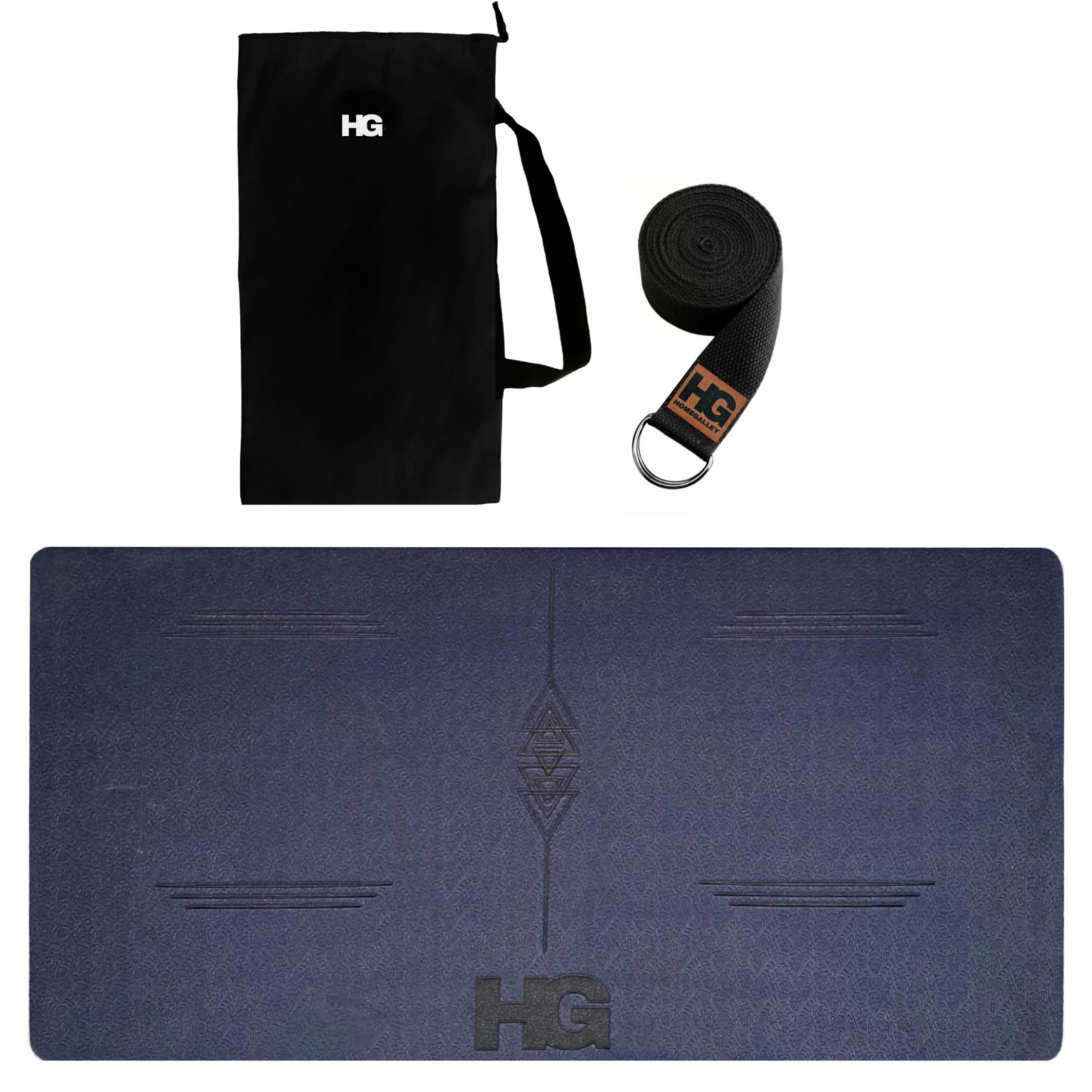 homegalley yoga cushion pad with strap & carry bag | 18mm thick tpe knee elbow support mat for home workout, gym & pilates | non-slip, sweat-resistant | 24 x 12 inch | navy blue