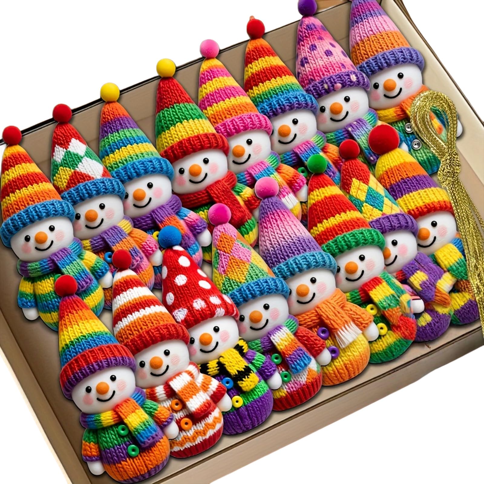 CRFFZ 16 / 32Pcs Colorful Knit Snowman Ornament Wood Snowman Figure Christmas Tree Decoration for Mantels Festival Celebration Festival Hanging Ornament