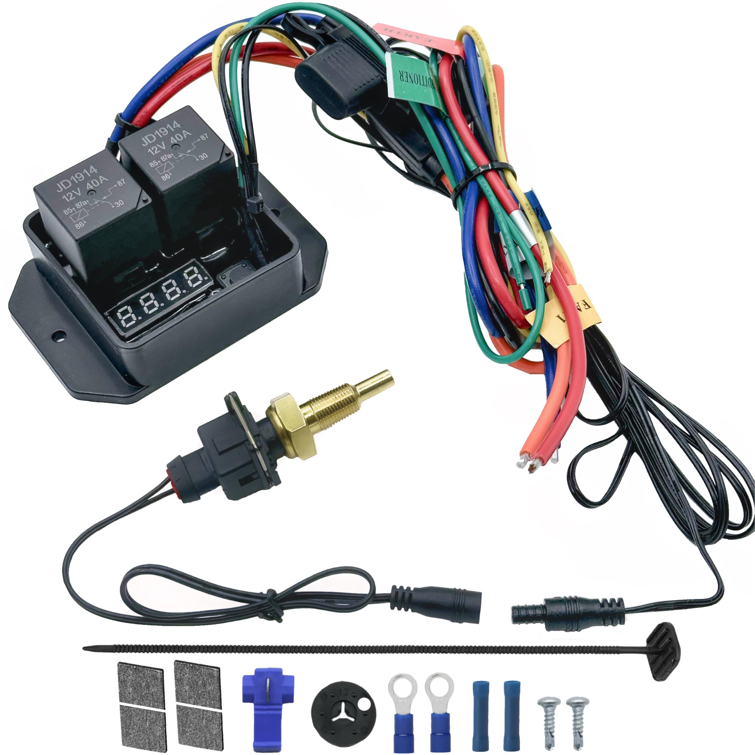 American Volt 104'F-230'F Digital Adjustable Dual Electric Radiator Cooling Fan 1/8 Inch NPT Thread-in Thermostat Sensor Switch Temperature Probe