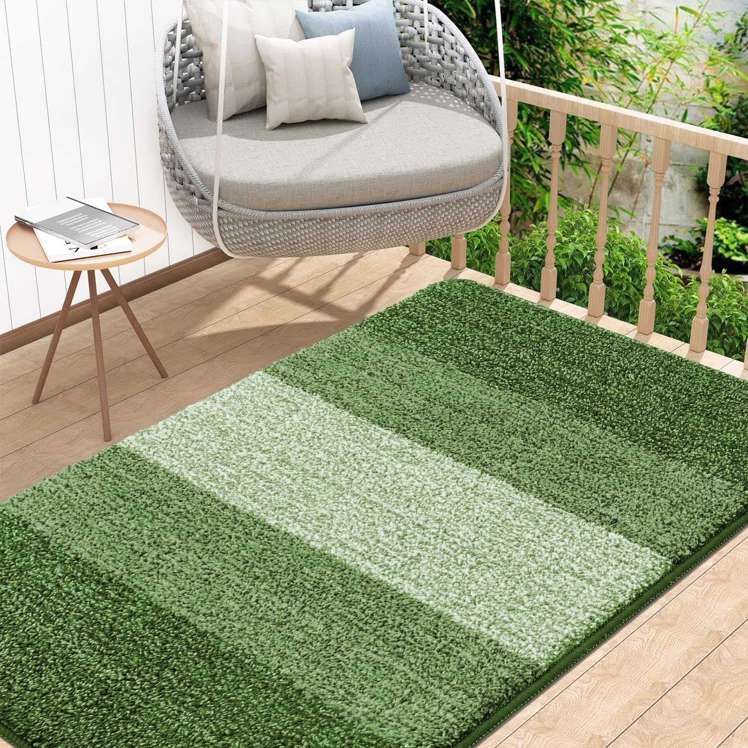 Kitinjoy Indoor Door Mat, 48x32 Non-Slip Absorbent Dirt Trapper Entrance Mat, Low-Profile Washable Inside Floor Mat, Sturdy Soft Entry Doormats for Entryway, Green