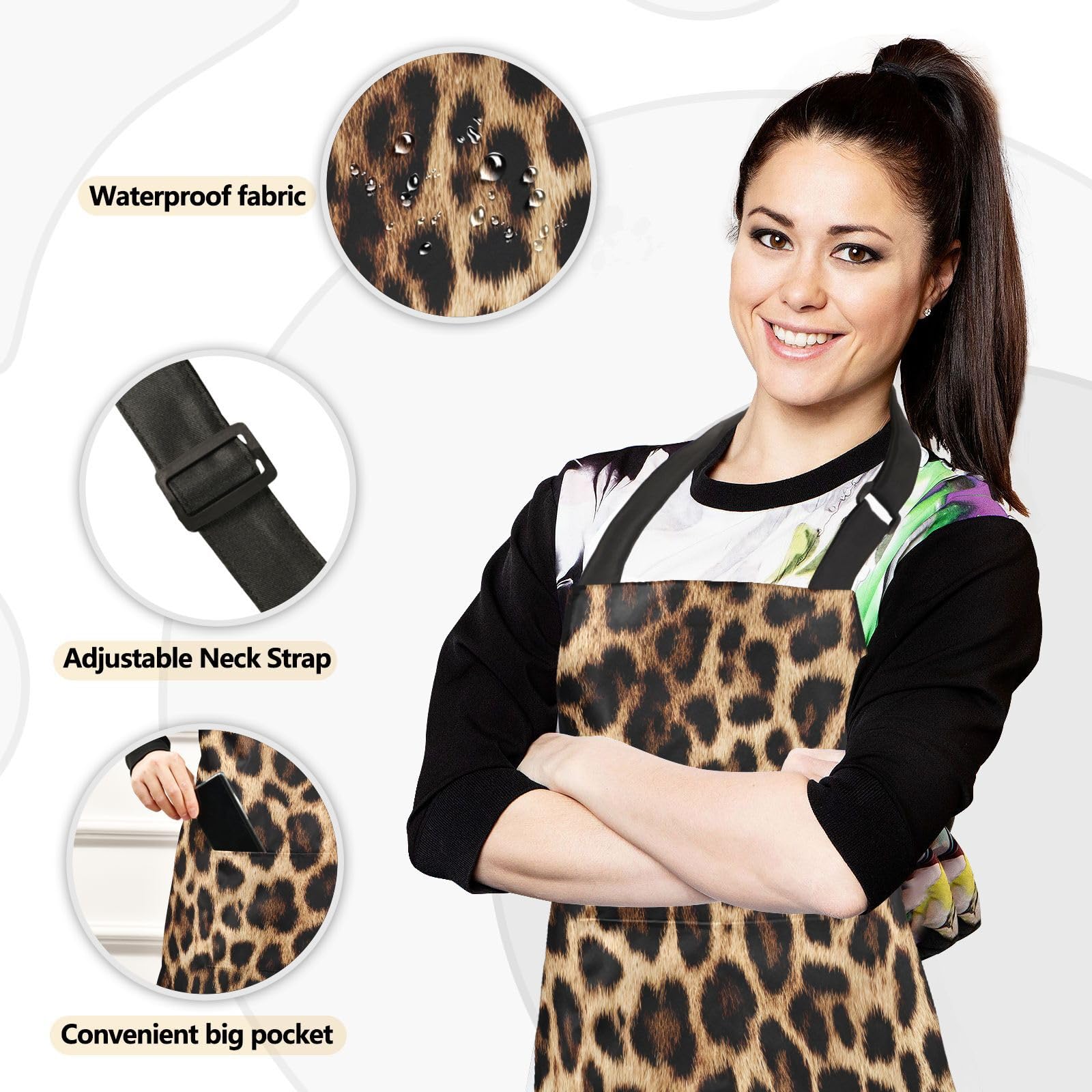 ALAZA Delantal impermeable con estampado de leopardo con estampado de guepardo con bolsillos Juego de guantes de horno para ollas Juegos de lino de cocina, Multi, talla única