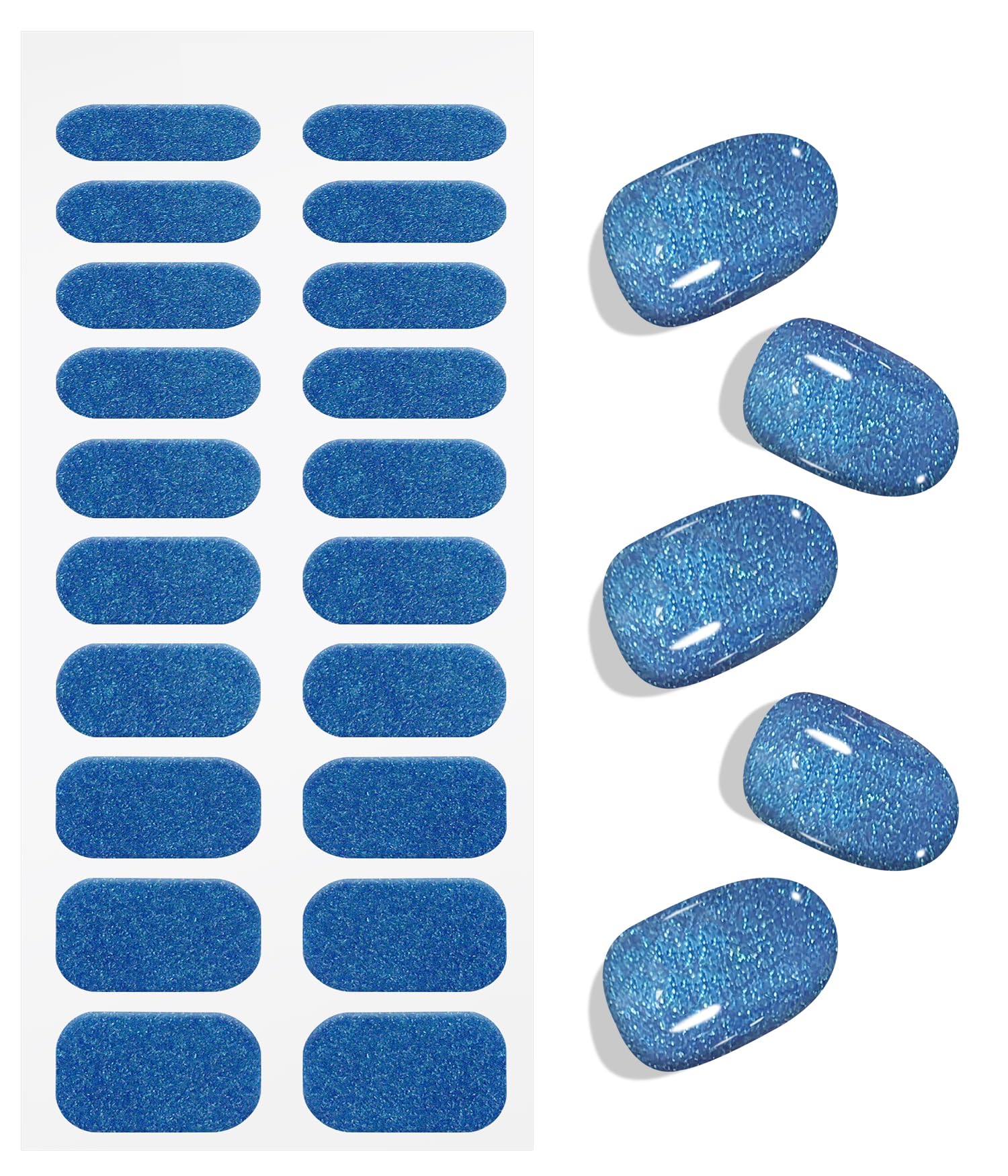 JMEOWIO Gel Nail Stickers Blue Glitter Semi Cured Gel Nail Strips Wraps UV/LED Nails Art Design Decoration Accessories - Image 2