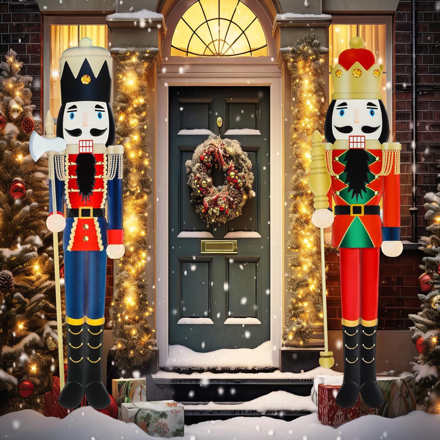 Gisafai 2 Pcs 6ft Large Metal Christmas Nutcracker Outdoor Decoration, Giant Nutcracker Yard Sign with Stakes, Christmas Yard Decor for Garden Pathway Lawn Walkway Holiday Party Fashion Color 6ft Nutcracker 6