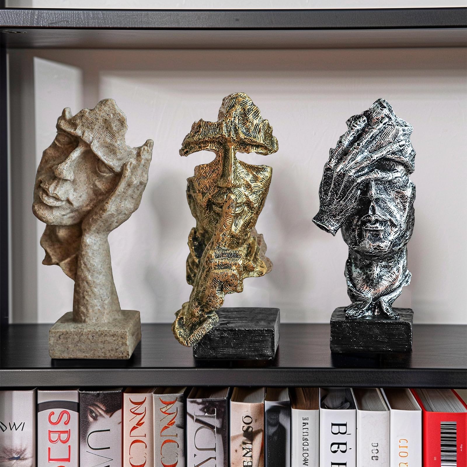 XYQXYQ 3 Pcs Thinker Statue, Silence Sandstone Abstract Art Figurine, Modern Home Decor for Desk/Bookshelf - Image 4