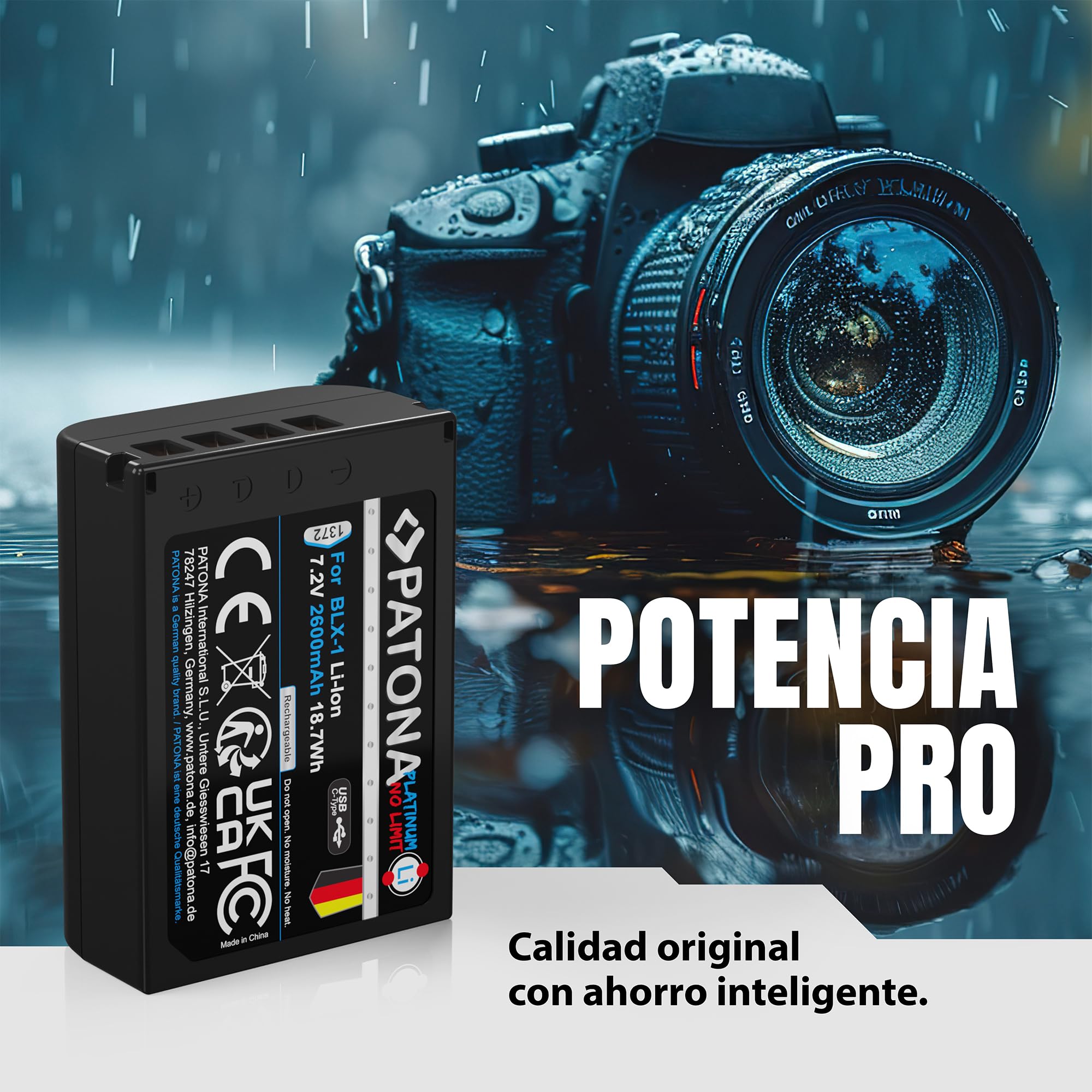 PATONA 2X USB-C Platinum Batería para Olympus BLX-1 BLX1 2600mAh | Batería para OM-1, OM1, OM-3, OM3 – con carga directa, con protección antisobrecarga y anticortocircuito