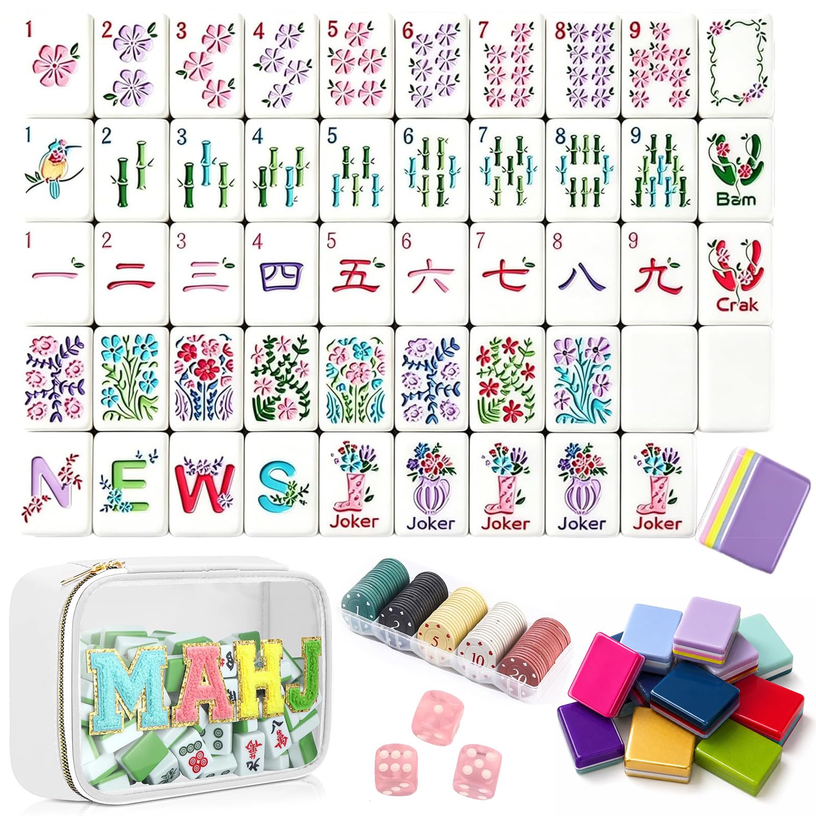 4 Layer Mahjong Tiles, 160 PCS Premium Acrylic Mahjong Tile Set with Clear Engraved Layered Tiles, American Mahjong Set with Dice & Carrying Bag, forTravel Game Nights Family Gatherings (set-1)
