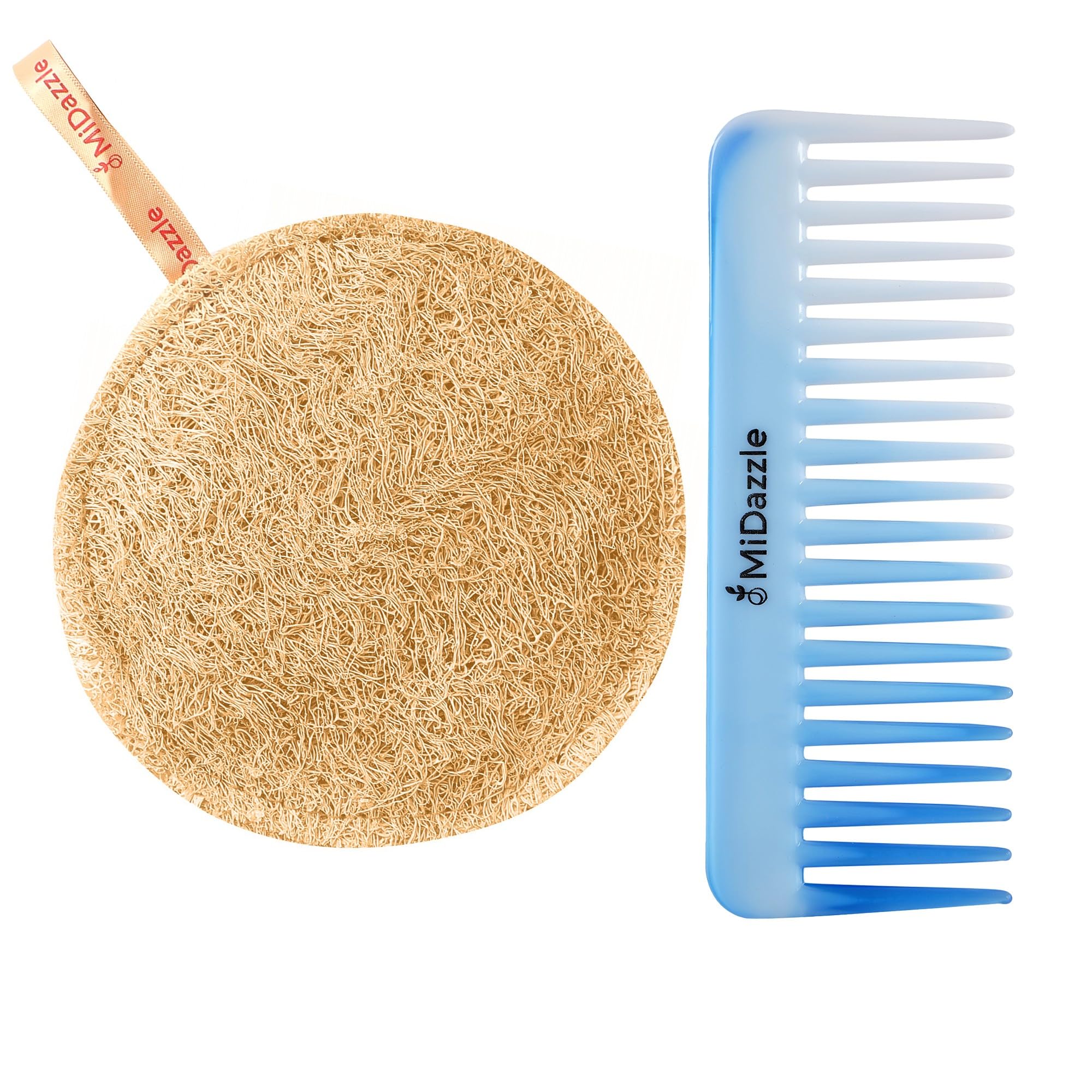 Midazzle Organic Loofah with Hair Comb, Round Bath Sponge and Shampoo Comb, Set of 2-image-18