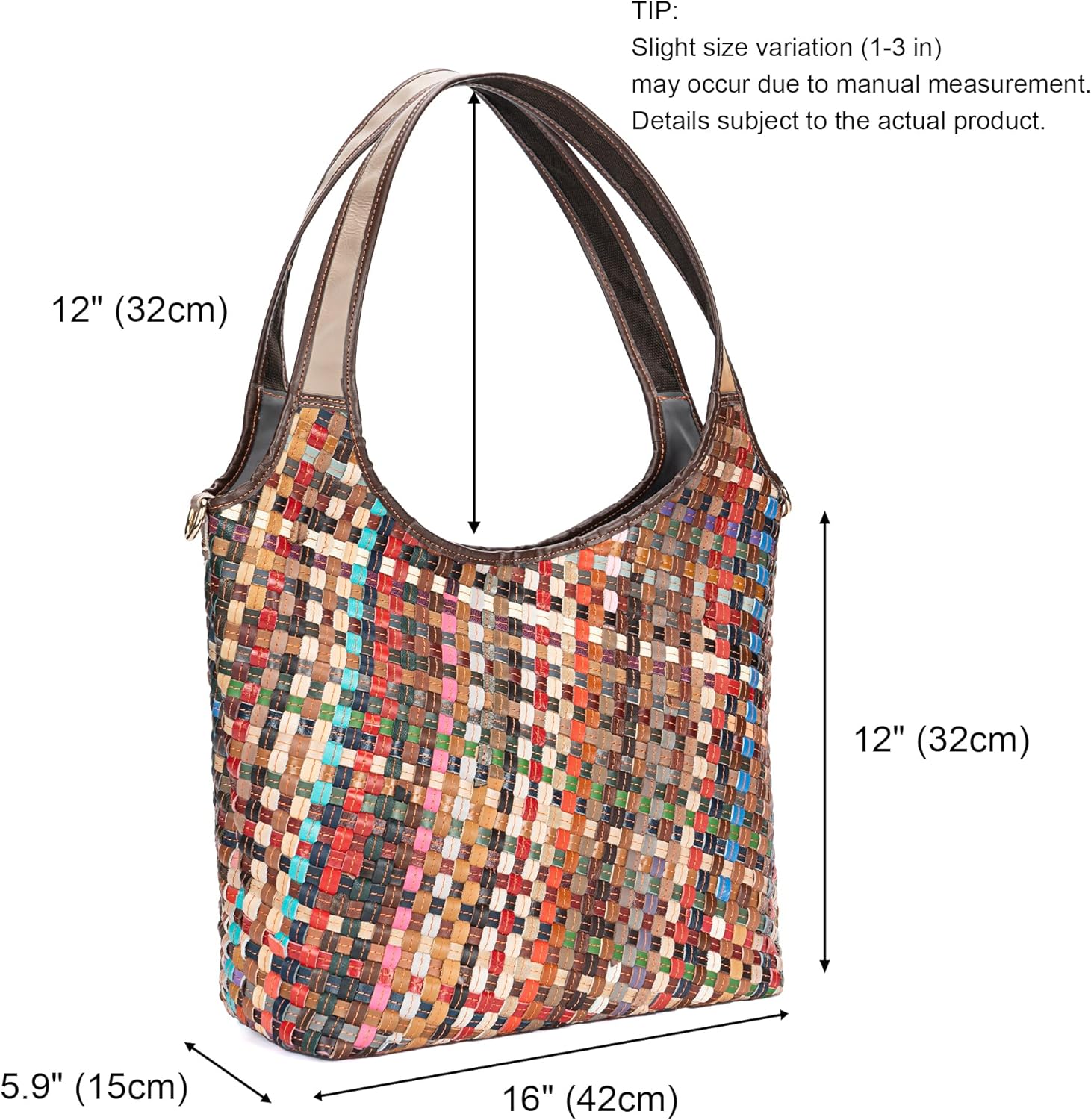 Women's Handwoven Genuine Leather Mosaic Tote Bag - Colorful Unique Design Stylish Shoulder Purse for Women - Image 2