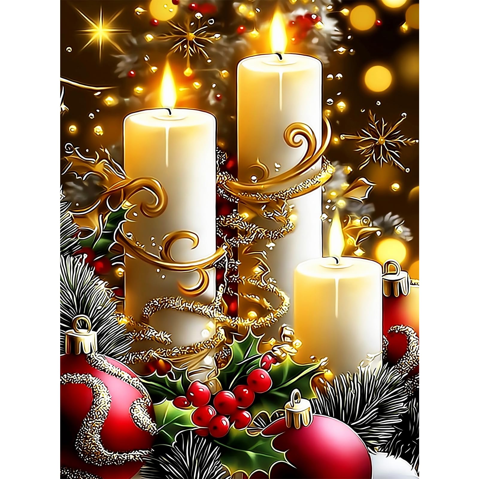 Lxmsja 5D Christmas Diamond Painting Kits for Adults Beginners, Diamond Art Christmas Candle Kits, Full Drill Diamond Crystal Gem Art Kits Christmas Gifts for Home Wall Decor 30x40cm โ image 1