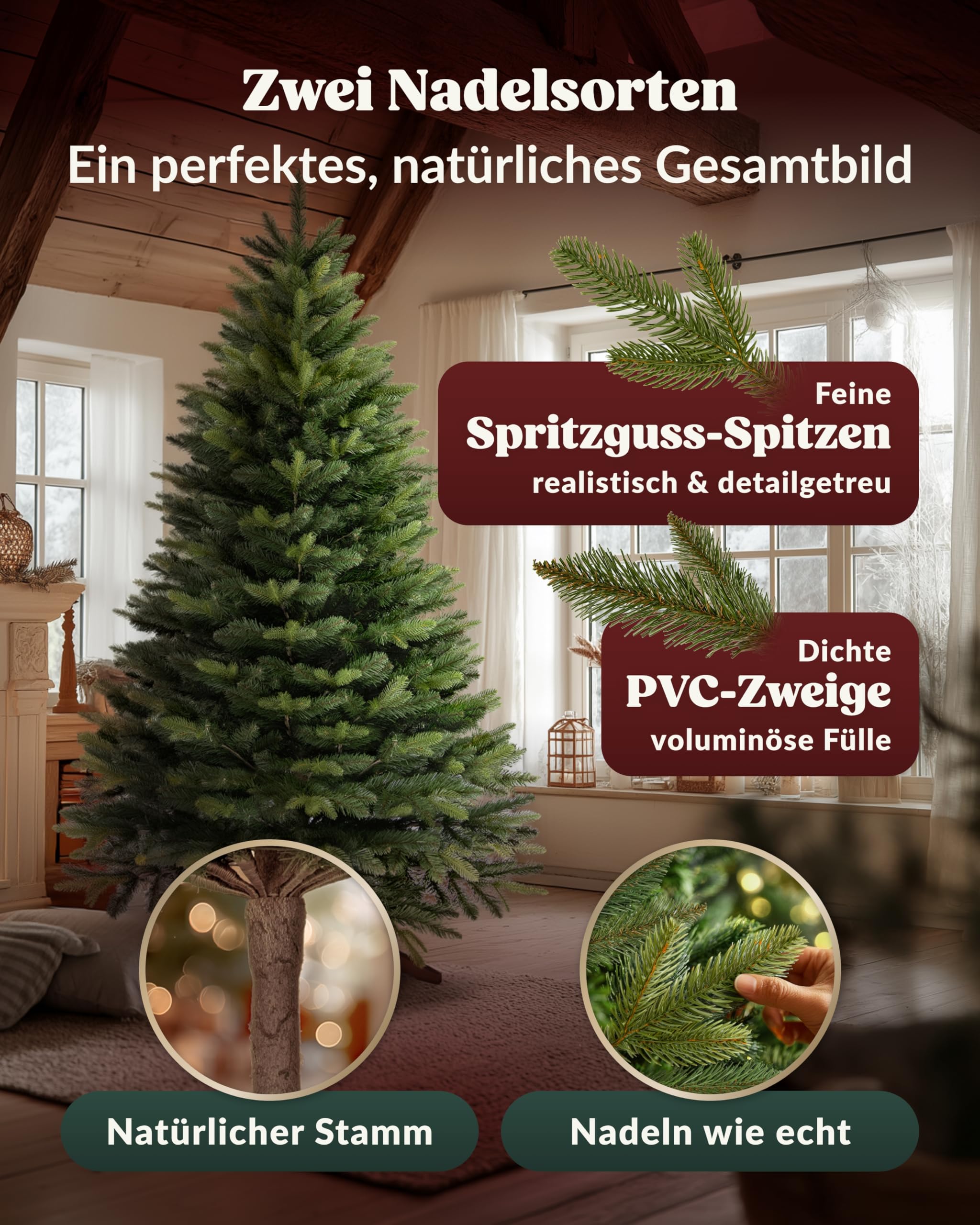 Amari ® Naturgetreuer Künstlicher Weihnachtsbaum 220cm - Tannenbaum Künstlich Christbaum Christmas Tree - Künstliche weihnachtsbäume - Faltbarer Weihnachtsbaum Künstlich