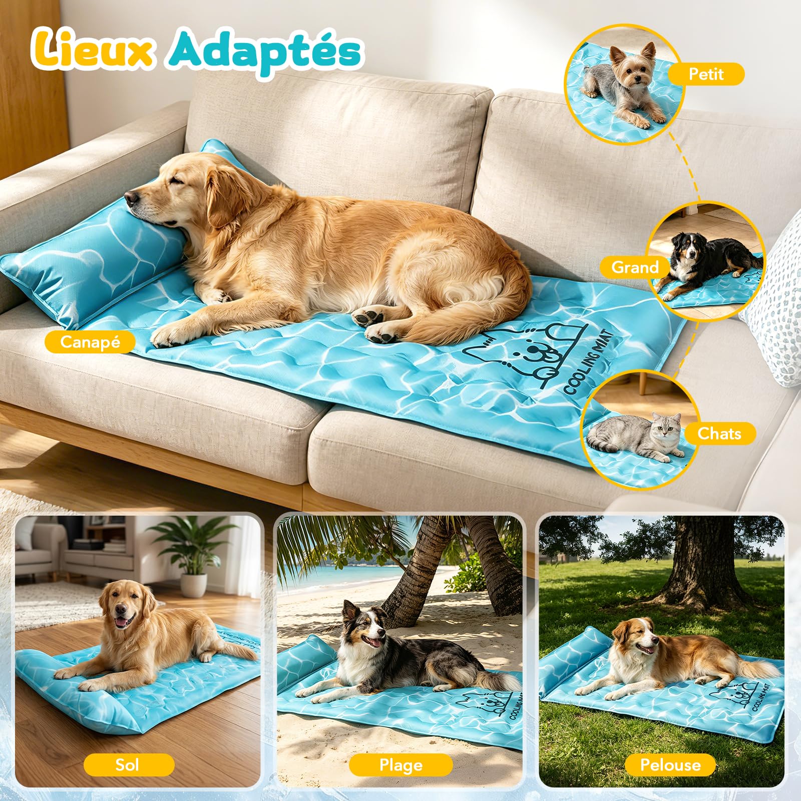 JONRRYIN Tapis Rafraîchissant pour Chien et Chat, 60x108cm Coussin Auto-Rafraîchissant, Tapis Fraîcheur Imperméable & Antidérapant, Pliable & Léger pour Intérieur, Extérieur