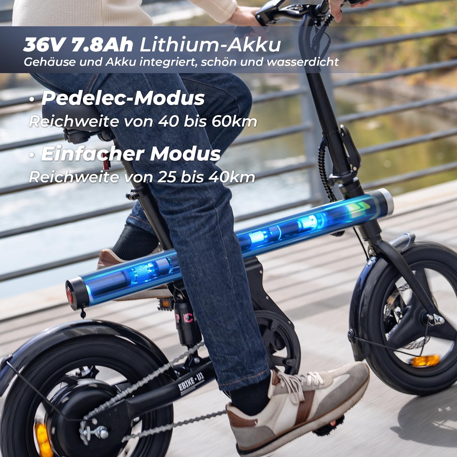 Finbike E Bike Klapprad,14 Zoll Elektrofahrrad 7.8Ah Akku,250W Kompakt Elektrofahrräder mit 3H Schnellladung,3 Fahrmodi,3 Geschwindigkeitsmodi,Reichweite MAX 45km,Electric Bike für Herren und Damen