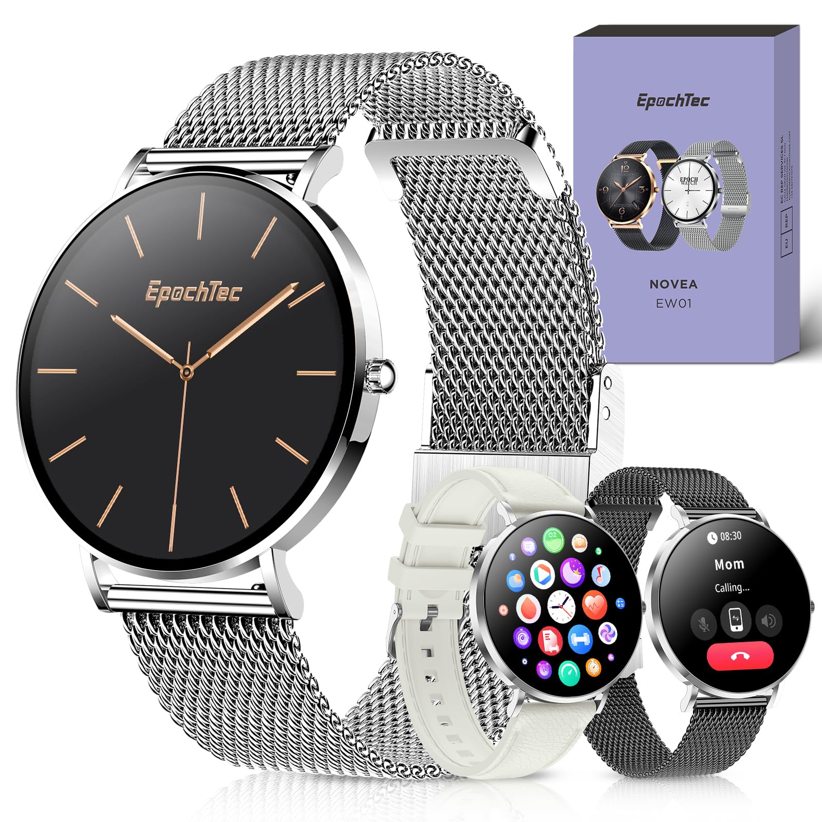 Smartwatch Donna,NOVEA Ultradelgada 1.32" Schermo Touch Chiamate Bluetooth, 100+ Modalità Sportive, SpO2 Orologio Cardiologico Monitor del Sonno Contapassi, Ciclo Menstruale IP68, Android/iOS