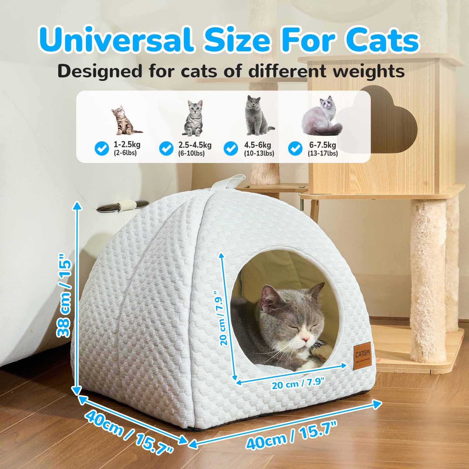 CATISM Niche Rafraîchissante pour Chat | 2 en 1 Lit Rafraichissant Chat d'intérieur Lavable en Machine Pliable avec Tapis Rafraichissant Coussin | Maison pour Chats et Chiot | Blanc Gris