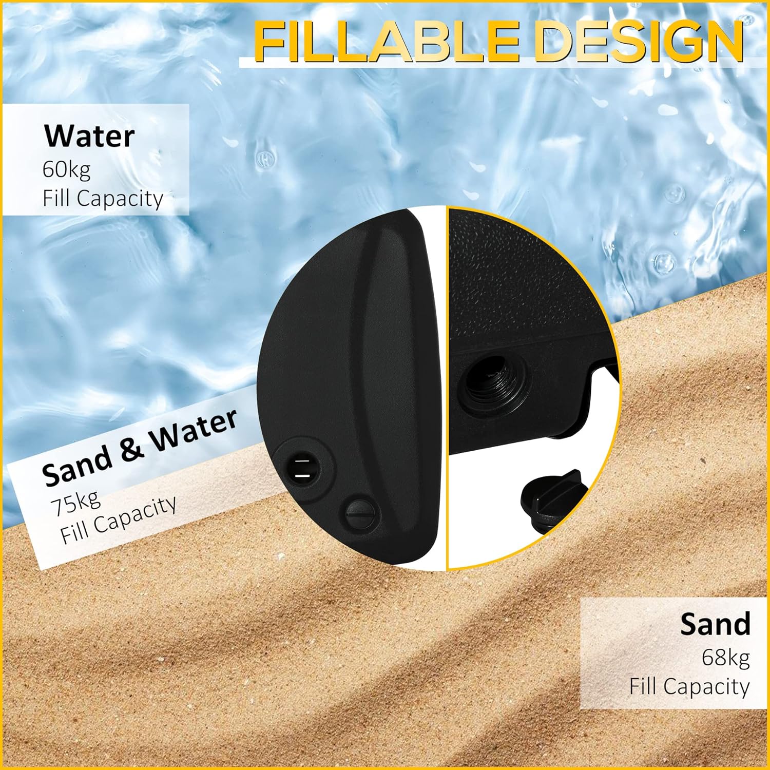 Outsunny Cantilever Umbrella Base, 165 lbs. Capacity, Portable Offset Umbrella Stand on Wheels, Mobile, Heavy-Duty, Fillable with Water or Sand, Black