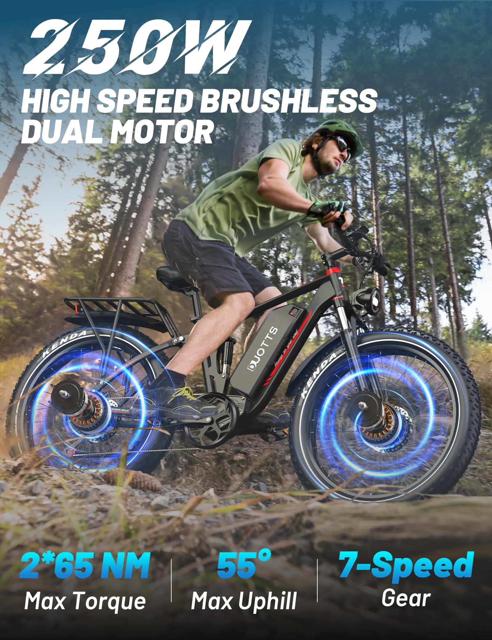 S26 Bicicleta Eléctrica de Montaña Incluye Doble Motor 250W, Bici Eléctrica Fat 26x4 con Batería 48V 20Ah,Autonomía 120KM, Frenos Hidráulicos & App Bluetooth,Ideal para Aventuras Off-Road