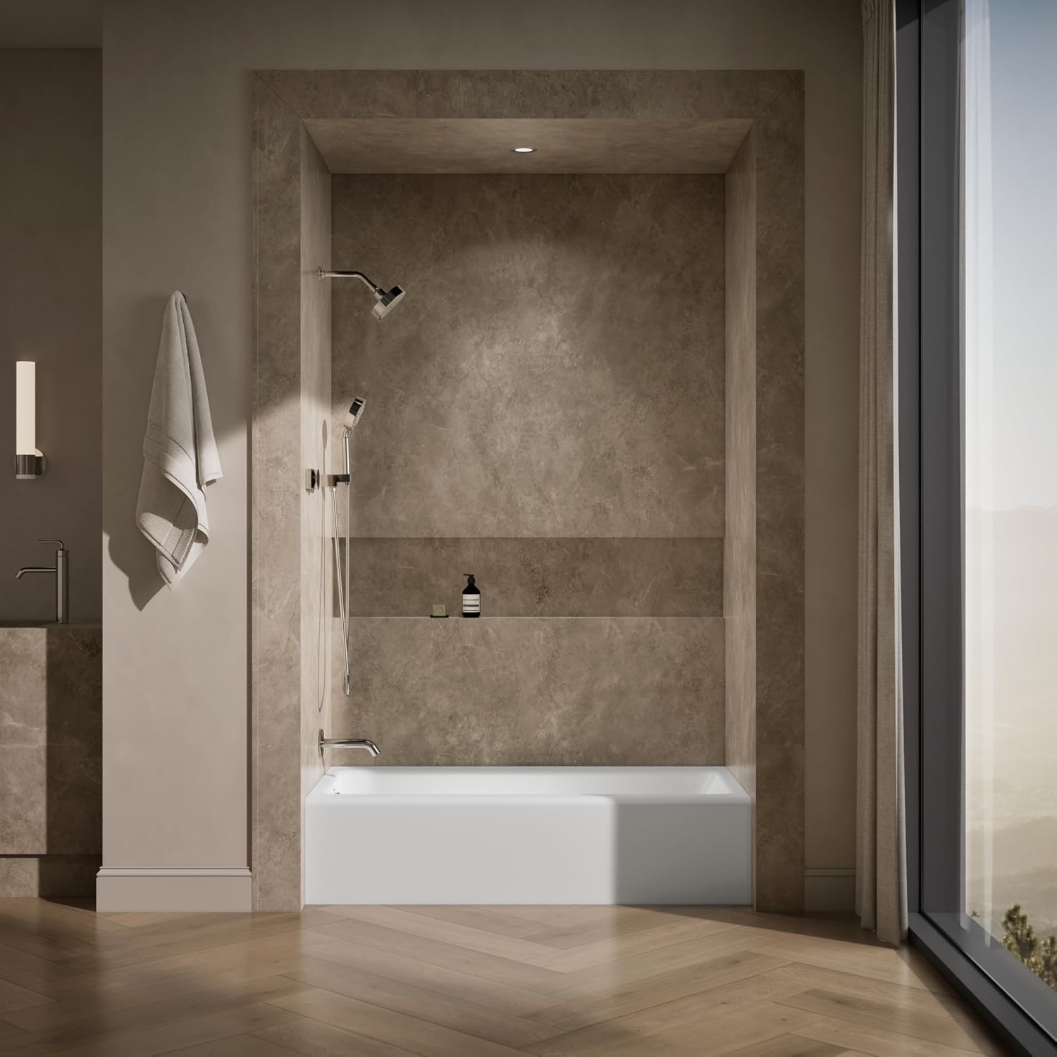 KOHLER K-837-0 Bellwether 60" x 30-1/4" Cast Iron Alcove Bathtub with Integral Apron and Lumbar Support, Left-Hand Drain, White