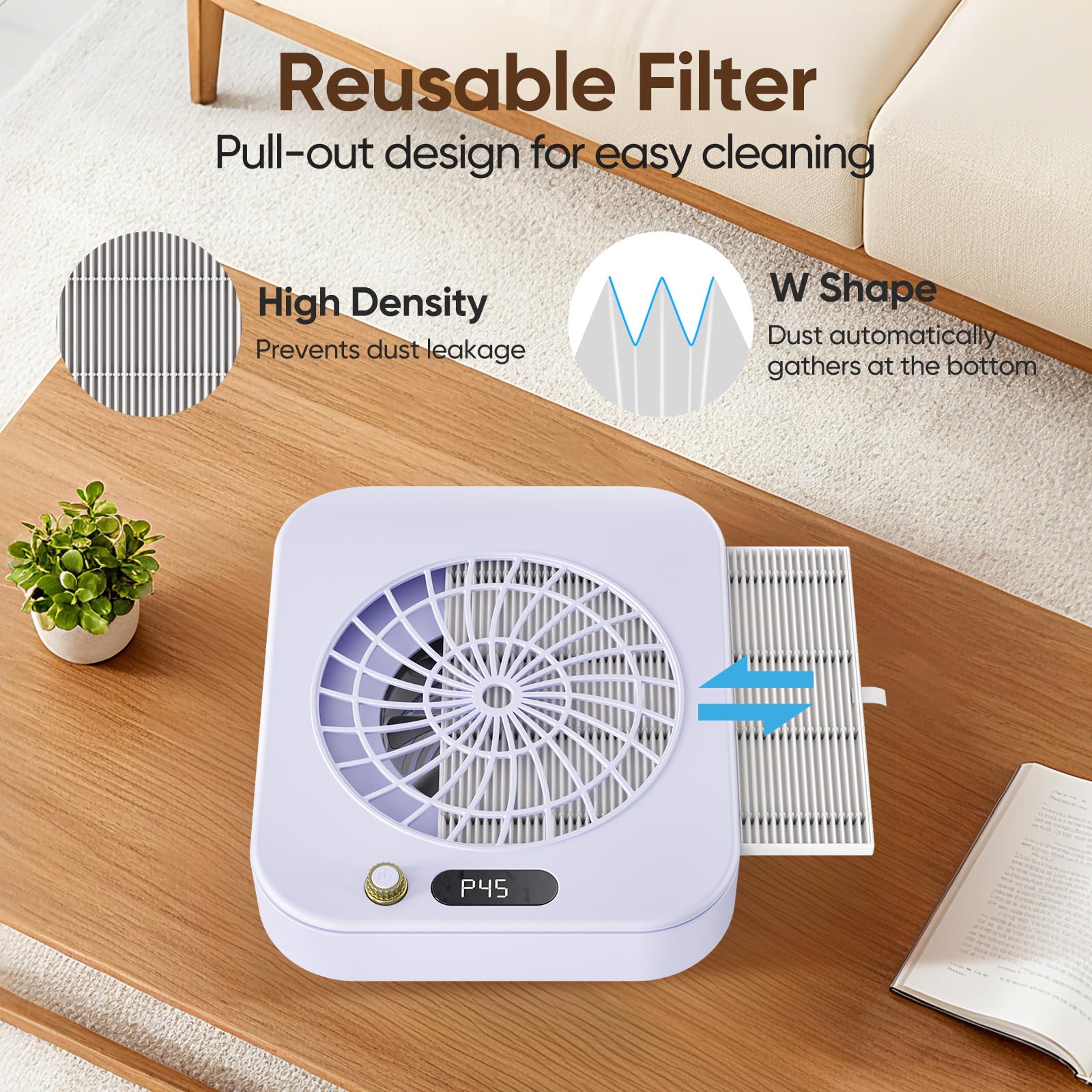 Aspirateur à Poussière pour Ongles Professionnel avec Aspiration Puissante 360°, 45 Niveaux de Vitesse & Filtre Réutilisable, 160CFM 4300RPM Extracteur de Poussière Silencieux