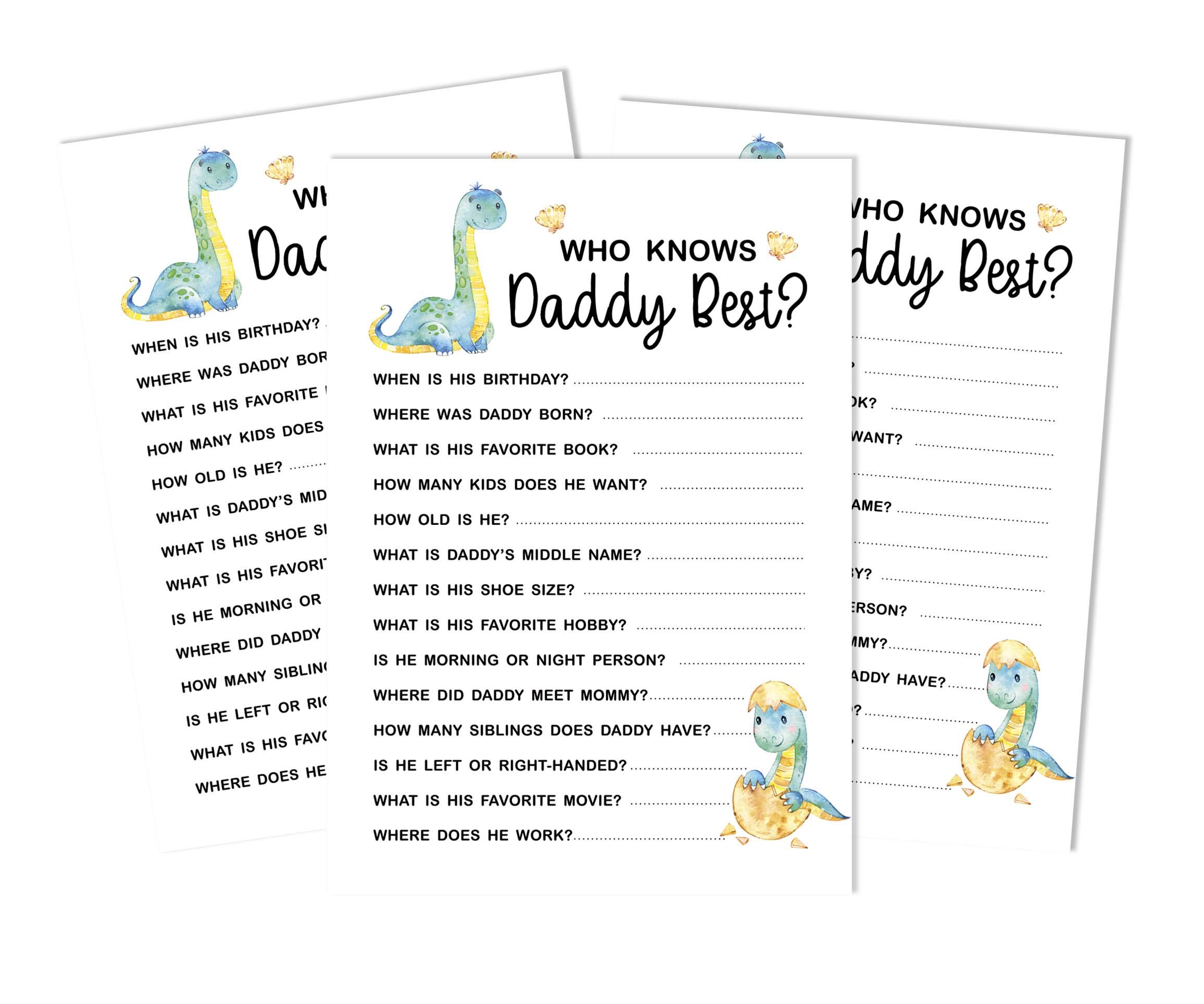 Inkdotpot Dinosaur Jungle Animals 50 Pack Who Knows Daddy Best Baby Shower Game Cards Fun Activity Cards โ image 1