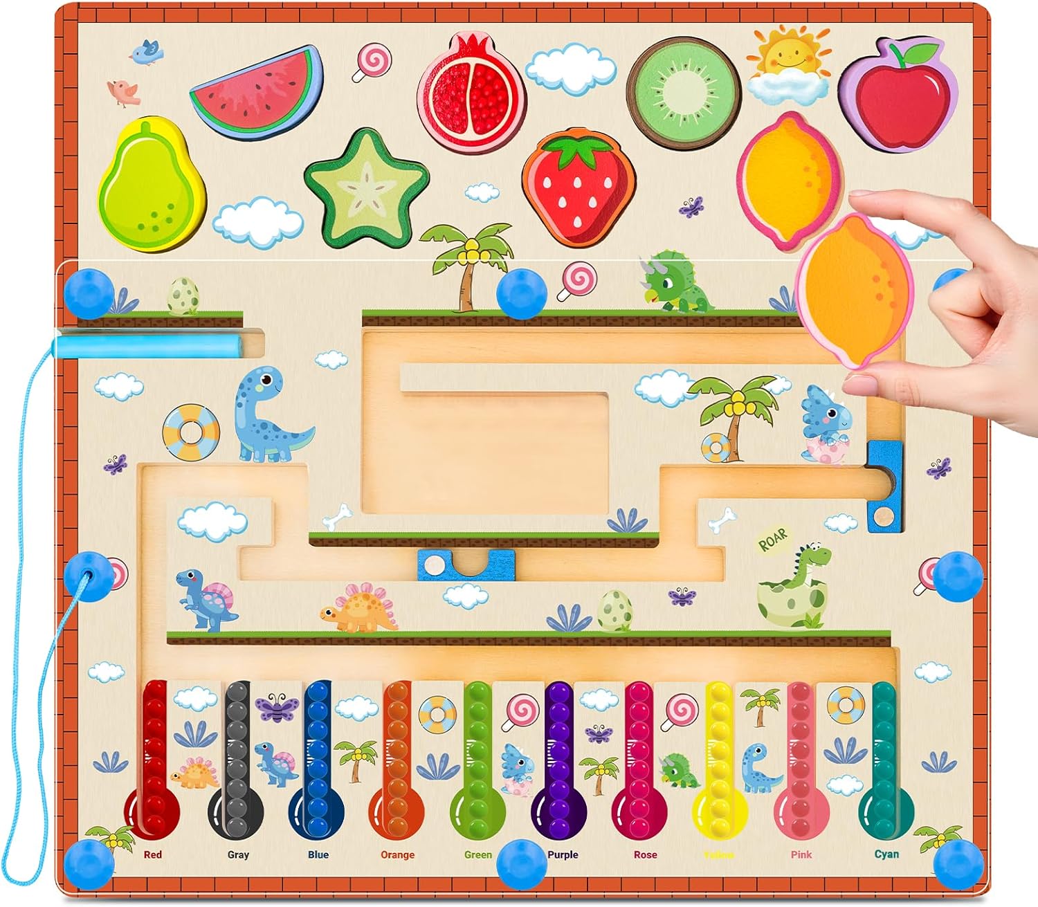 MEGRANATE Montessori Magnetic Color and Number Maze Toys Wooden Shape Sorter Game for Toddler Magnet Balls Puzzle Board Educational Sensory Learning Toy for 3+ Years Old Kids
