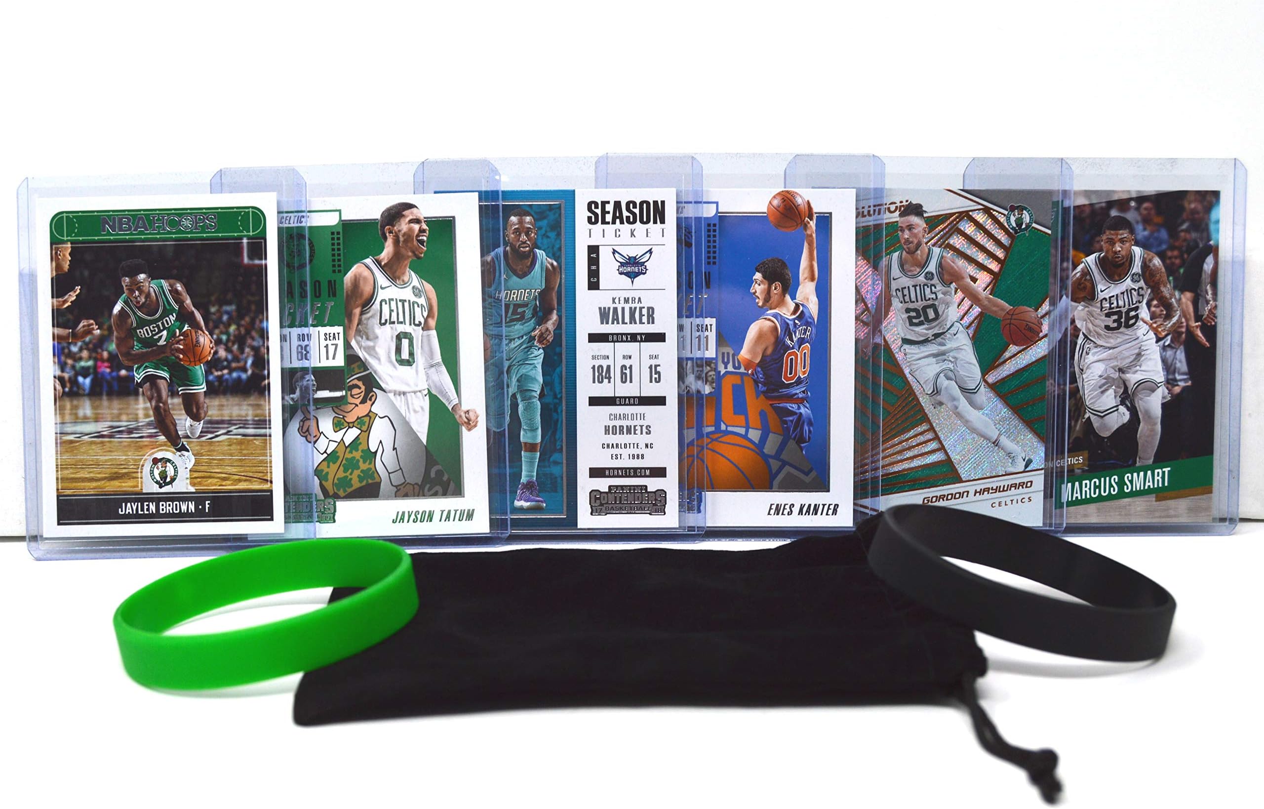 Boston Celtics Basketball Cards: Jayson Tatum, Blake Griffin, Larry Bird, Robert Williams III, Jaylen Brown, Marcus Smart, Al Horford ASSORTED Basketball Trading Card and Wristbands Bundle