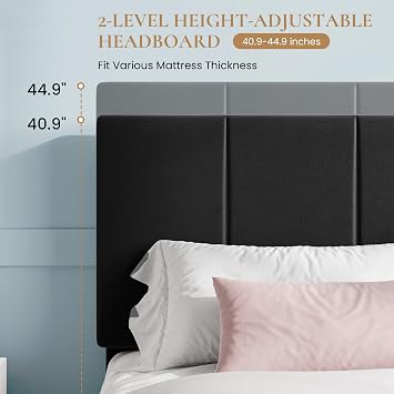 SHA CERLIN Full Size Bed Frame, Velvet Upholstered Platform Bed, Black