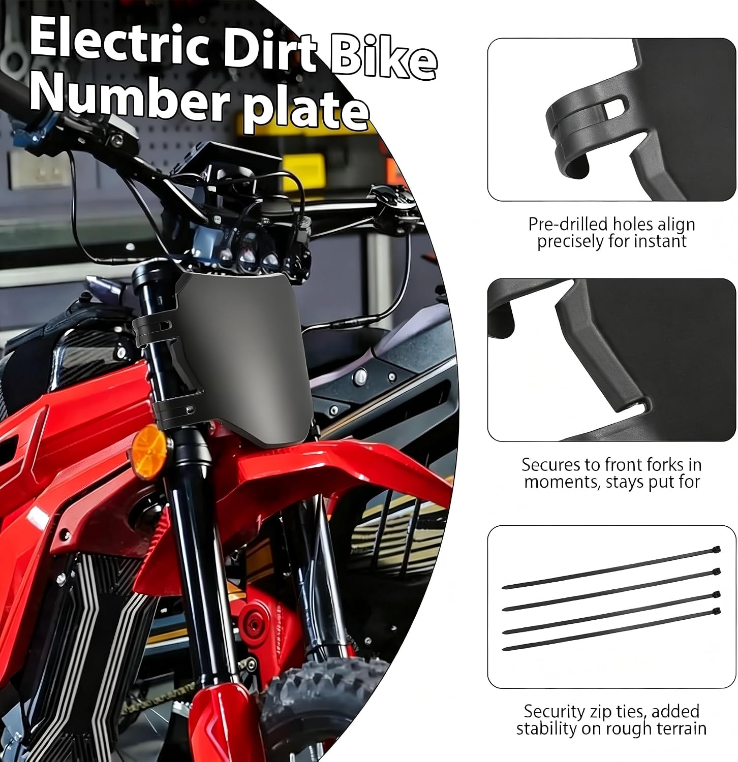 Black Electric Dirt Bike Front Number Plate - Compatible with Surron, Talaria, Yozma IN10, Ridstar Q20, eRide Pro, Rawrr Mantis, MX650 & More