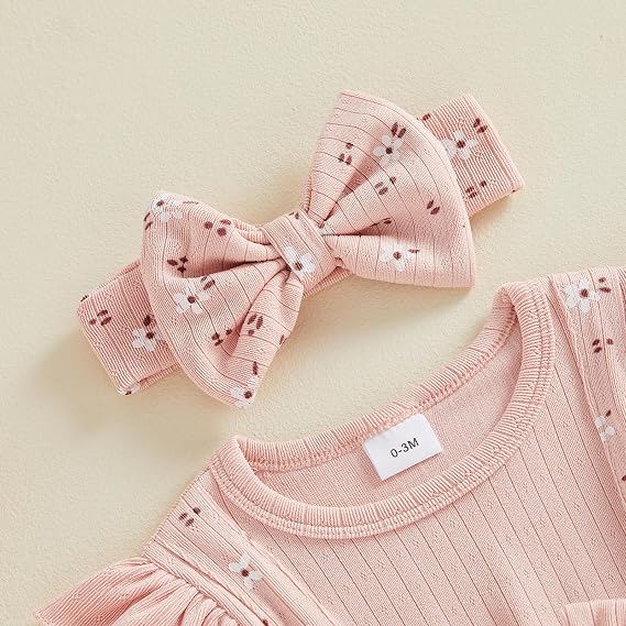 Newborn Spring Autumn Clothes Baby Girl Romper with Headband 0-18M