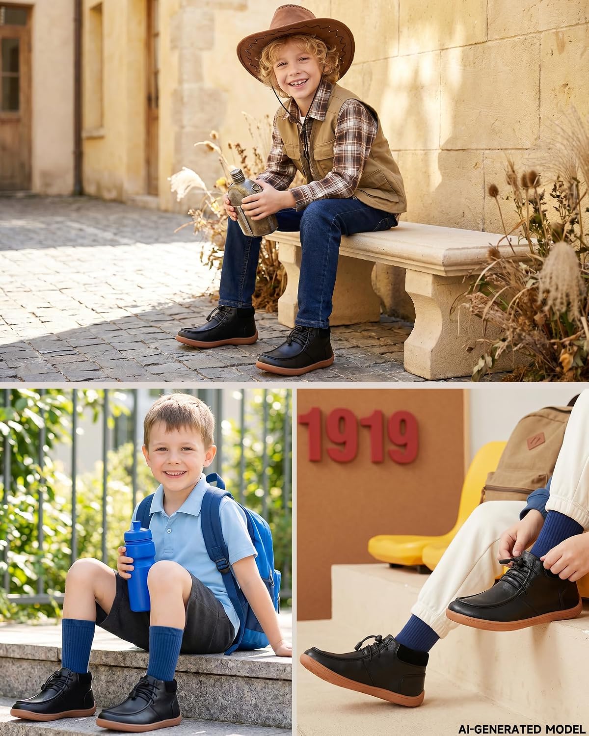 Kids Wide Toe Box Leather Boots Versatile Dress Casual School Shoes for Boys Girls