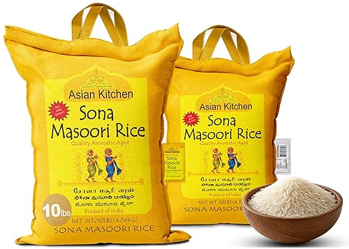 Miniatura 7 de Asian Kitchen White Sona Masoori - Arroz envejecido de 10 libras, 10 libras (10.0 lbs) de arroz de grano corto  Todo natural  Apto para gluten