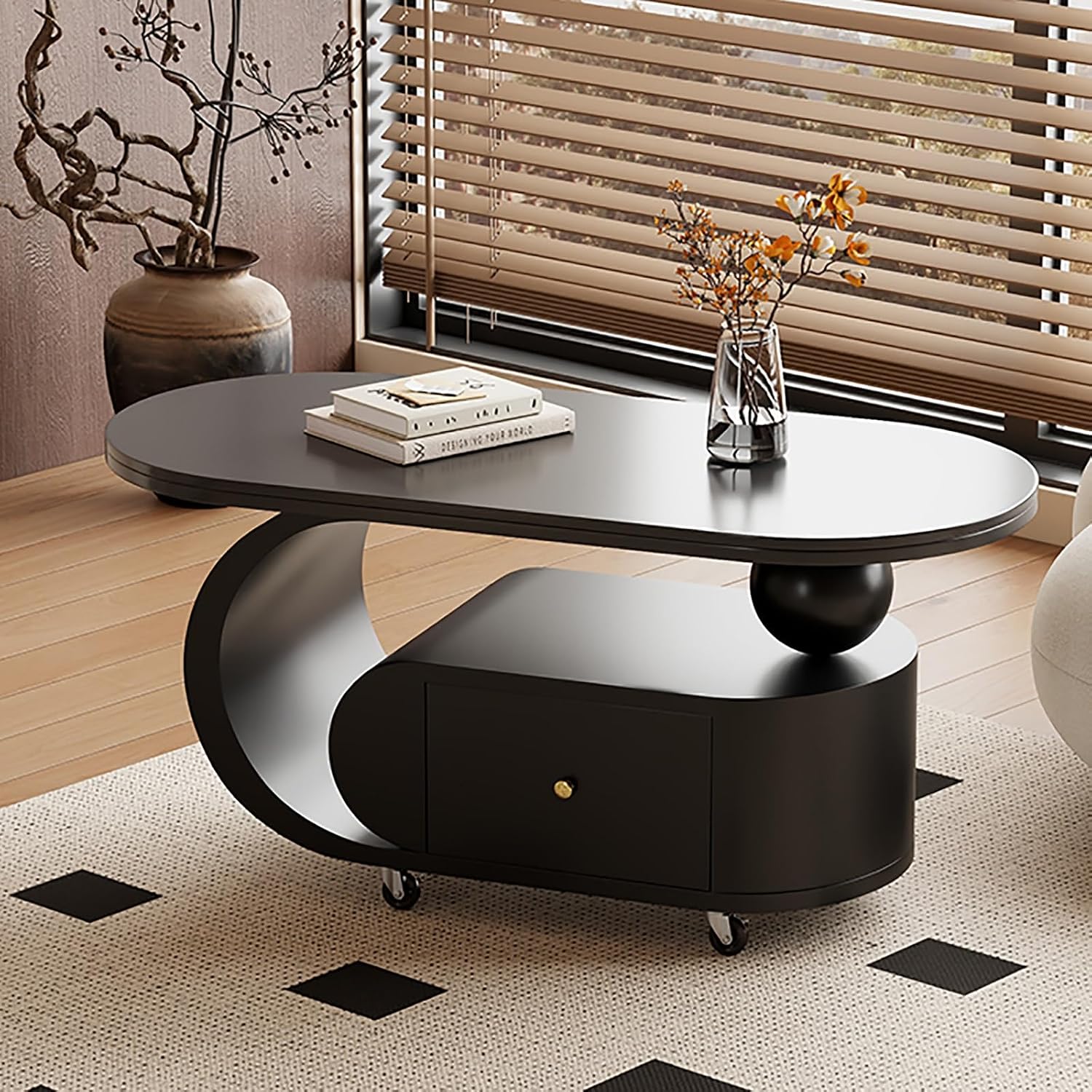 Amazon.com: 2 Tier Coffee Table with Rolling Wheels Creative Center ...